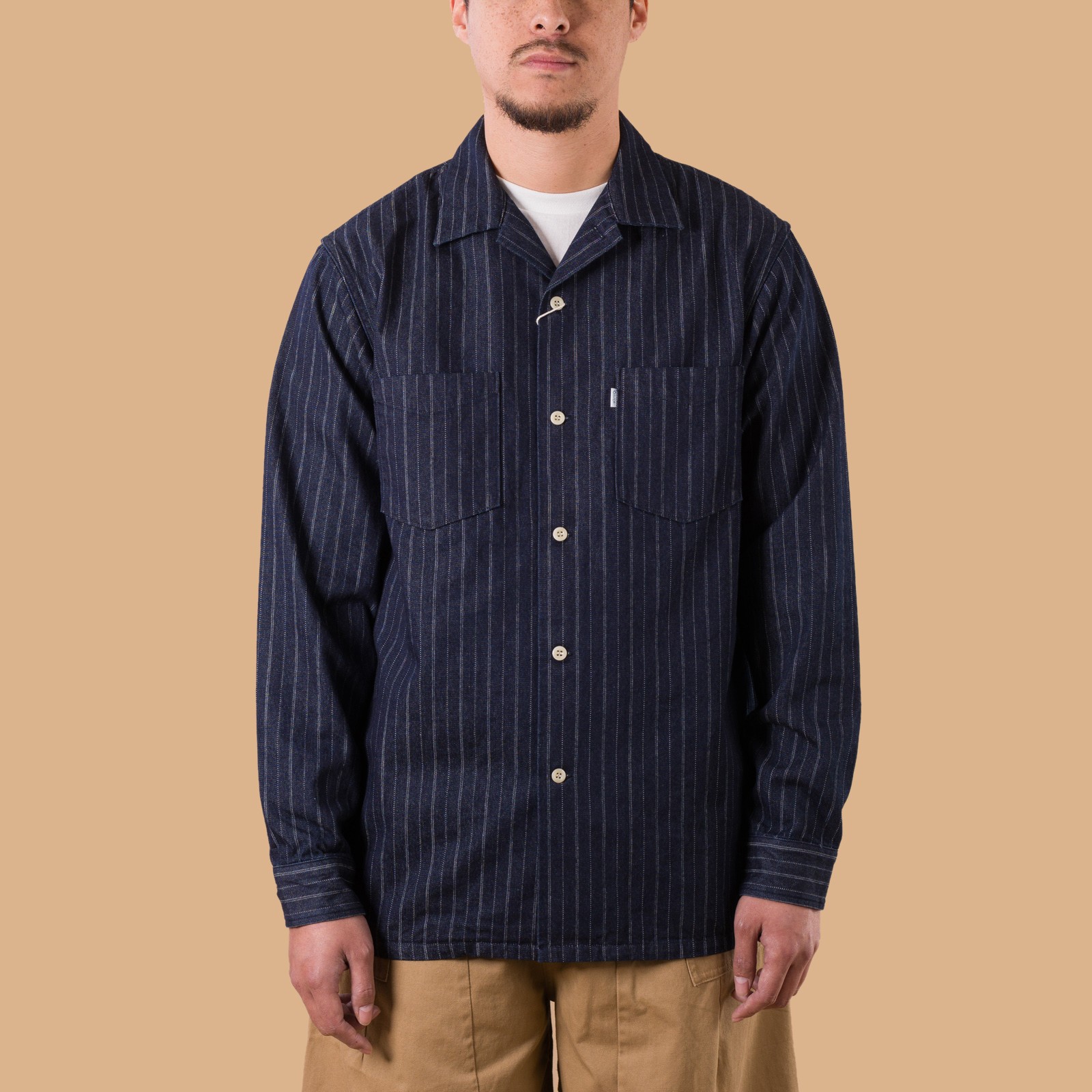 image flâneurs Omoto Denim chemise 5122 Dobby Stripe Shirt de face