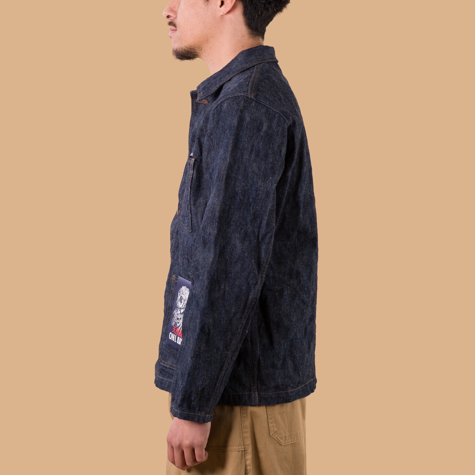 images flâneurs veste ONI DENIM  03502-KASE 16oz Natural Indigo Coverall Jacket de profil