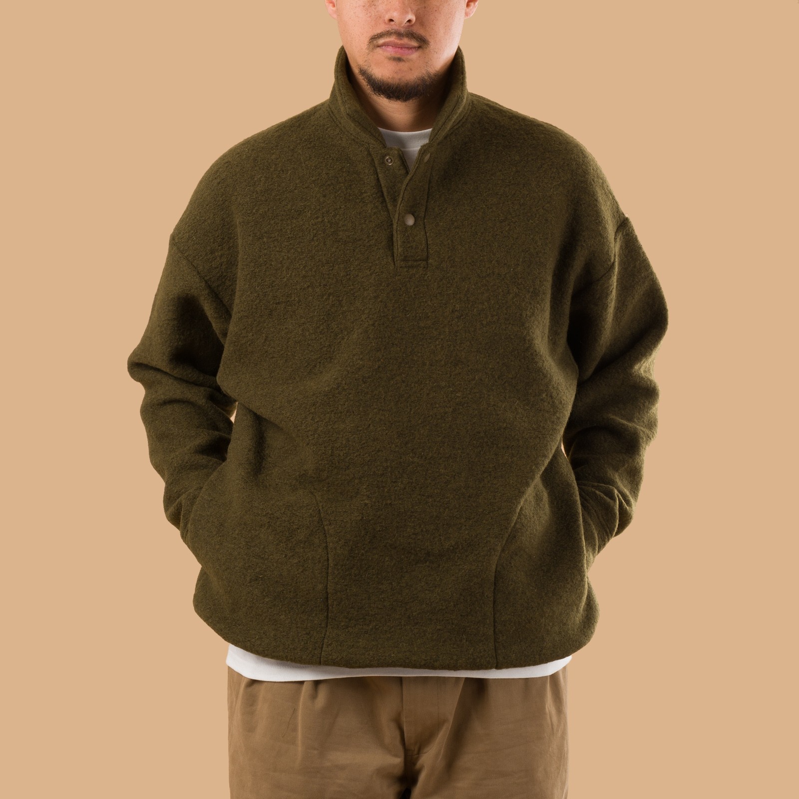 image flâneurs pull col polo Jackman Wool Himo Polo Olive de face