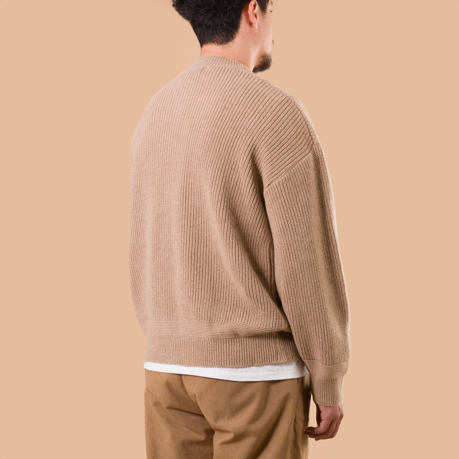 image flâneurs FRIZMWORKS  Heavy Wool Round Cardigan Oatmeal back