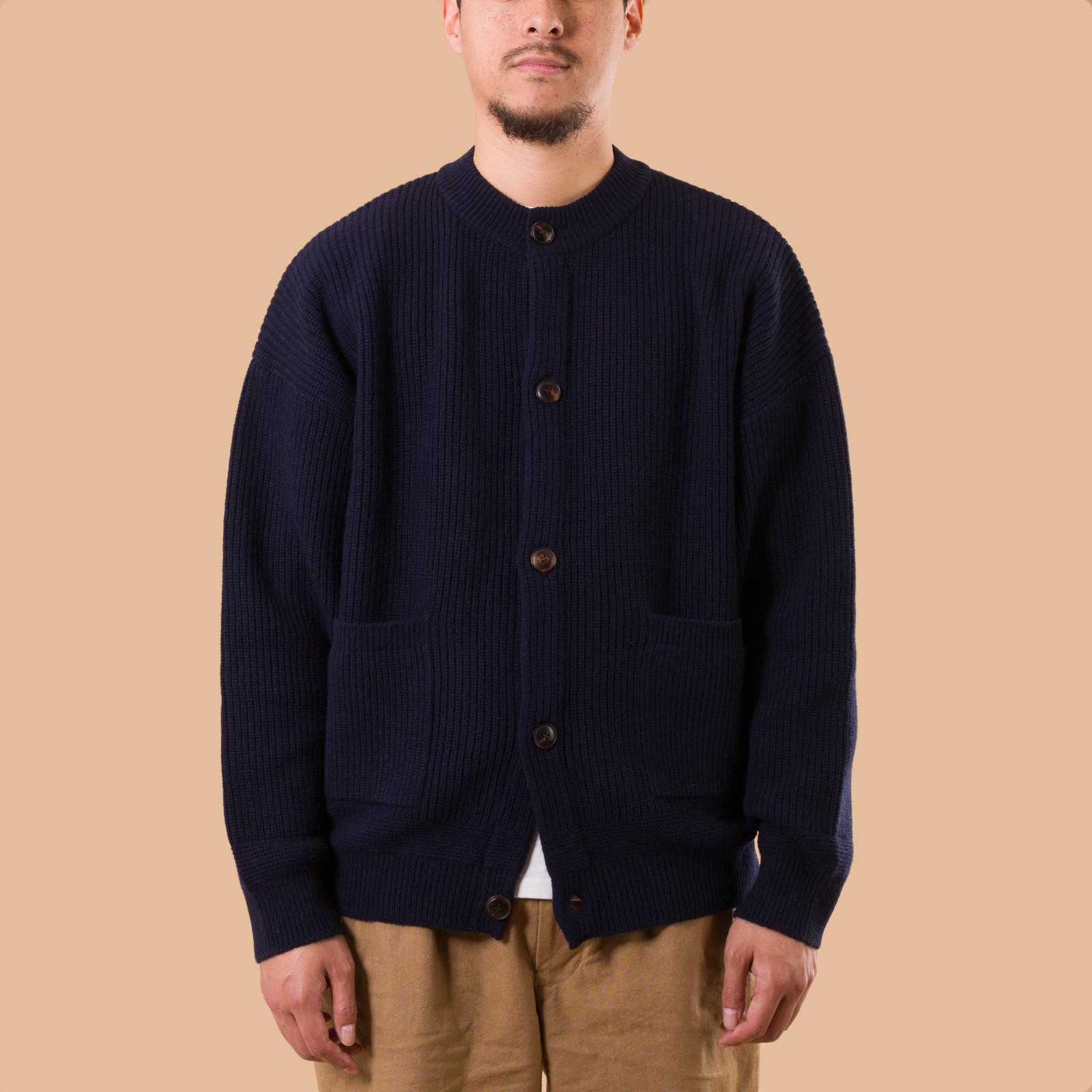 image flâneurs FRIZMWORKS  Heavy Wool Round Cardigan Navy front