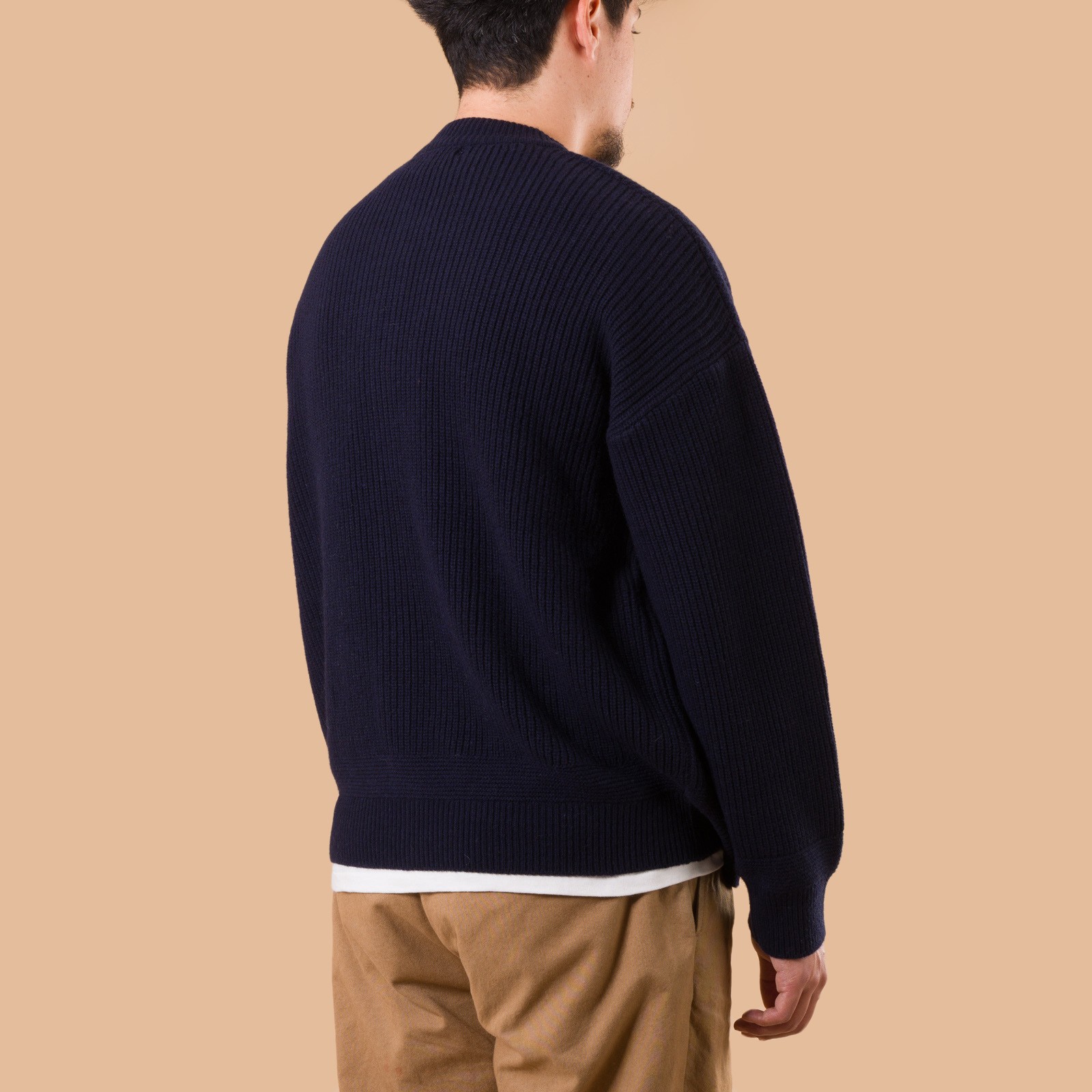 image flâneurs FRIZMWORKS  Heavy Wool Round Cardigan Navy back