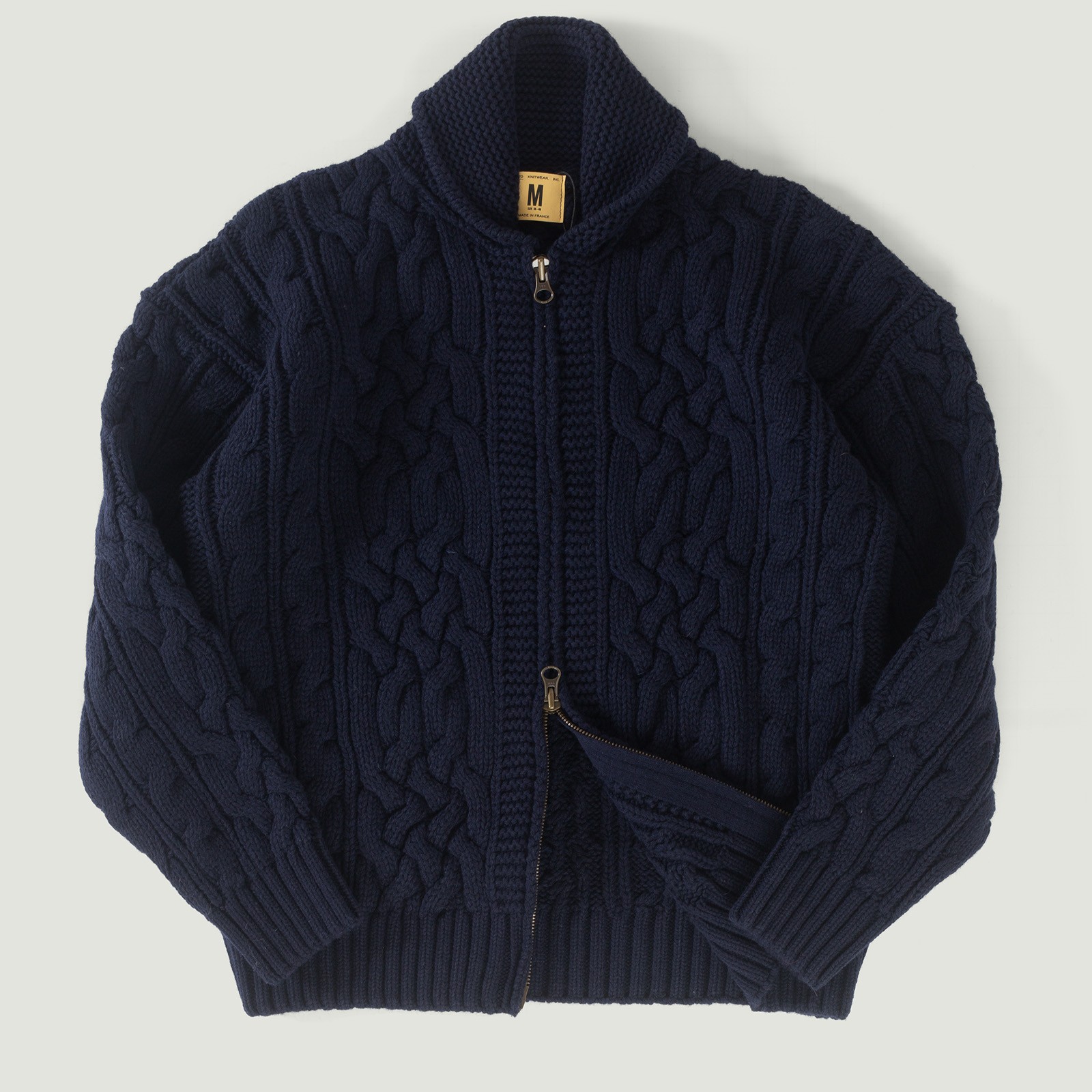 vignette gilet épais NITTO KNITWEAR  Veste Bomber Ohannes Maille Torsadée Marine col