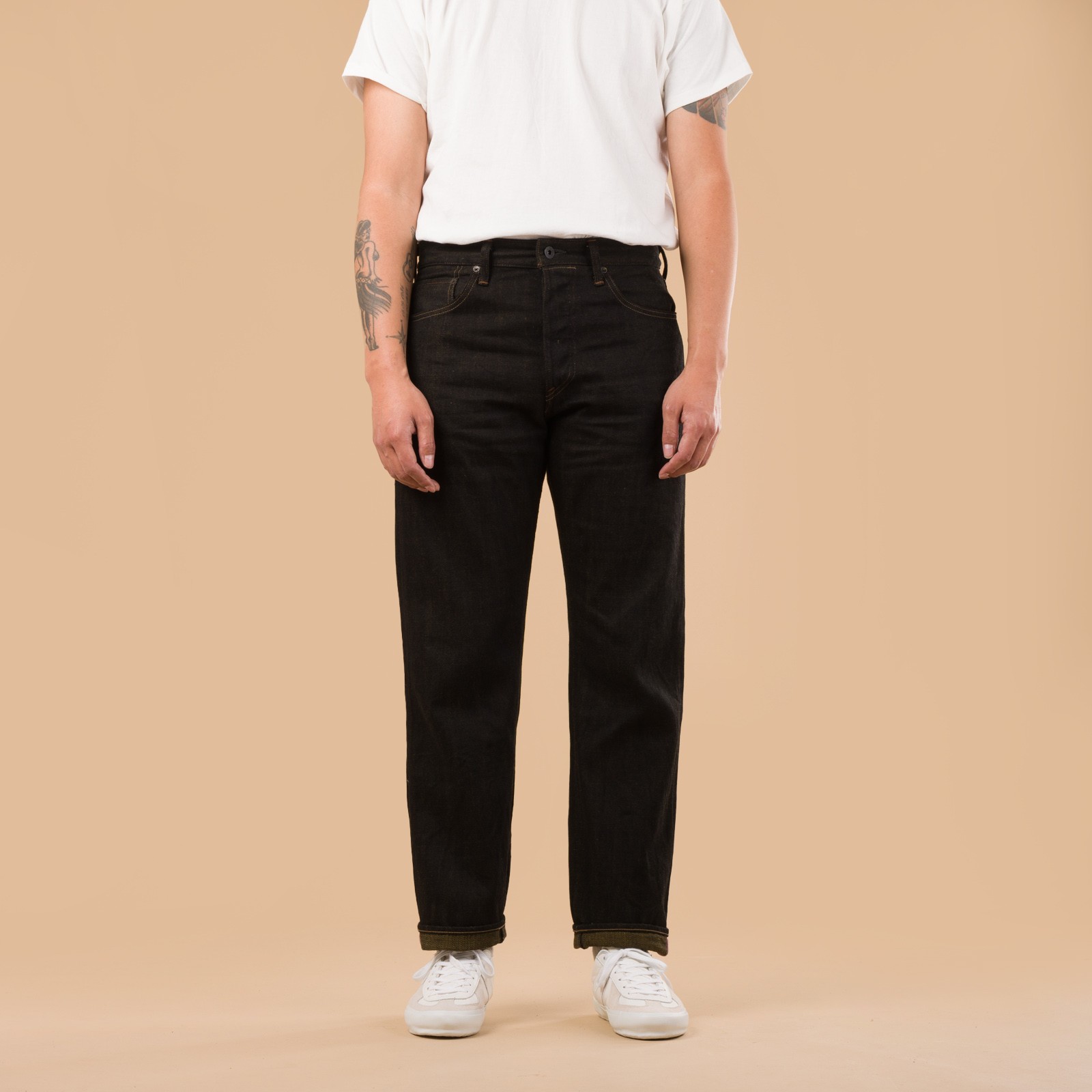 246-BKOL 12.5oz Black X Olive Selvedge Denim Neat Straight