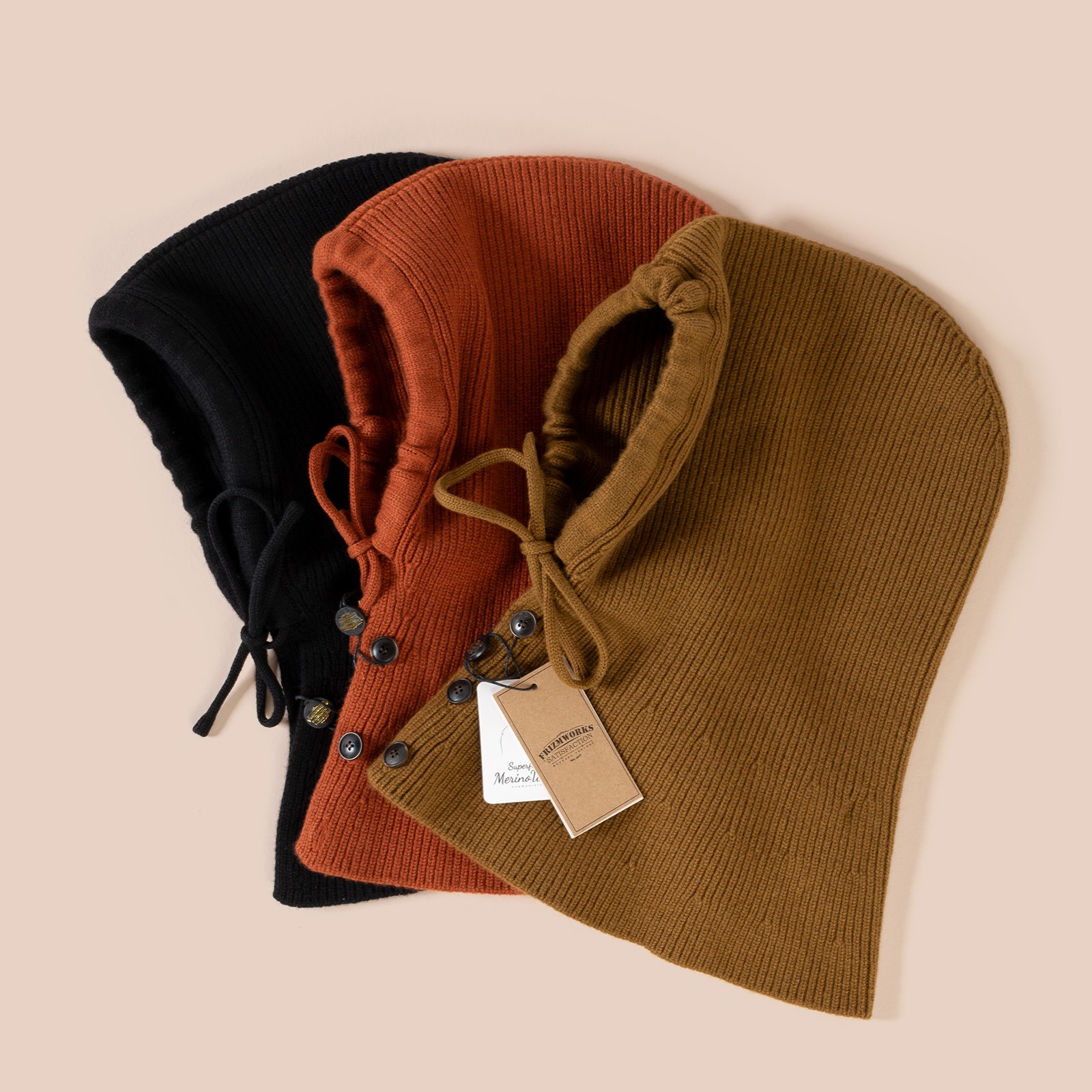 flâneurs FRIZMWORKS  Merino Wool Knit Balaclava brick