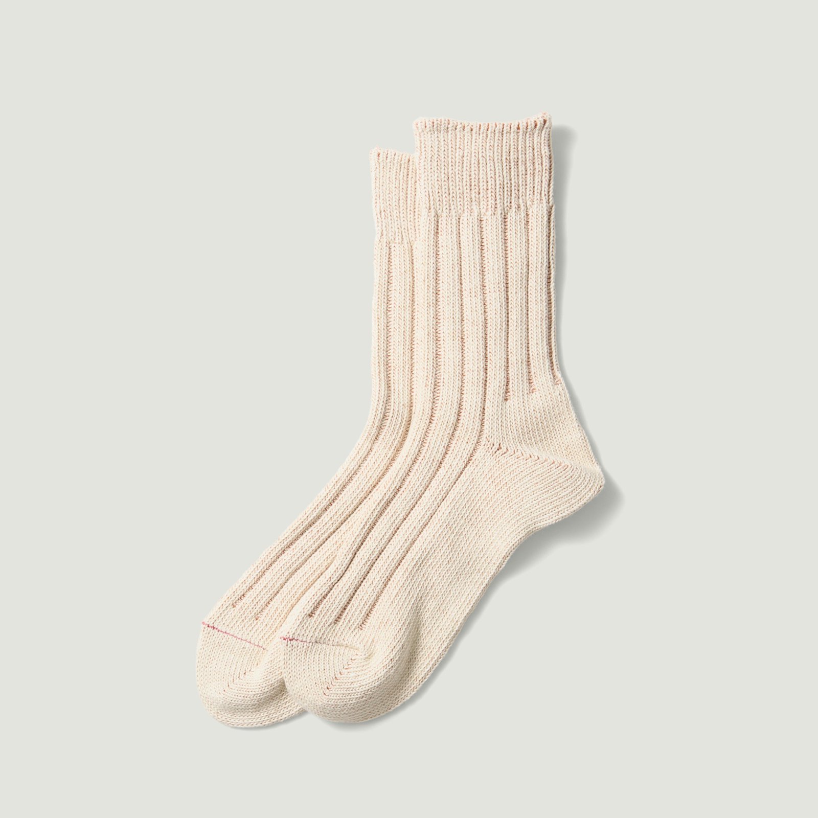 Image-Flâneurs_ROTOTO / Organic Cotton Wide Rib Socks Ecru/Red_Vignette