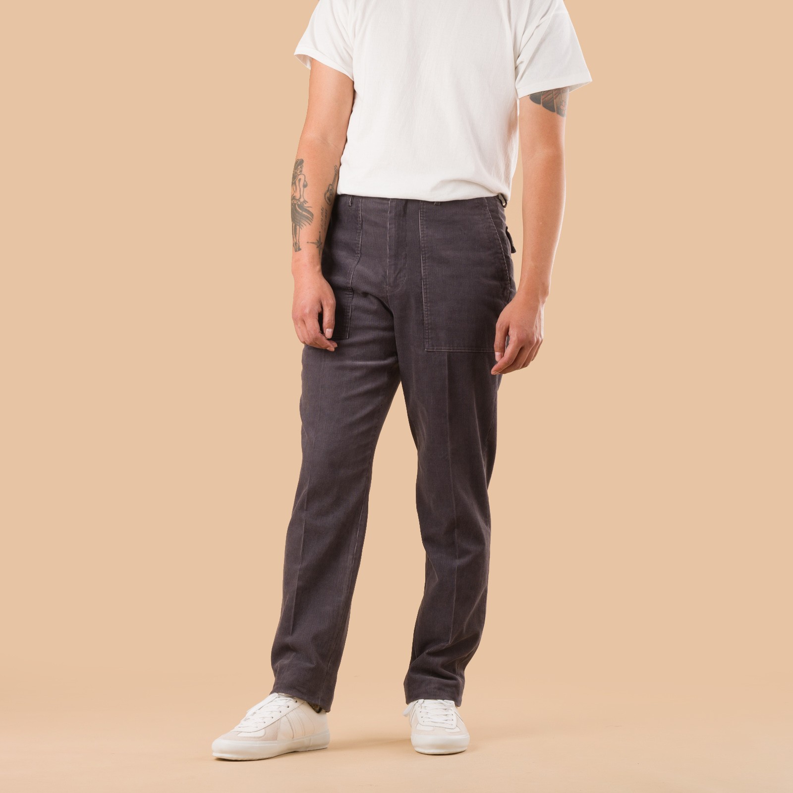 images flâneurs BARNSTORMER  1633P Dress Fatigue Vintage Corduroy Grey de face (4)