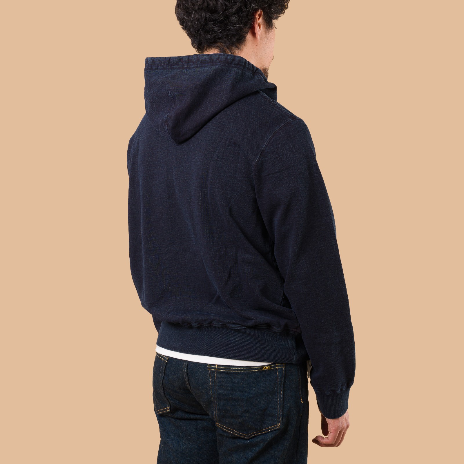 Image-Flâneurs_SAMURAI JEANS / Natural Indigo x Kakishibu Heavyweight Zip Hoodie_De-dos