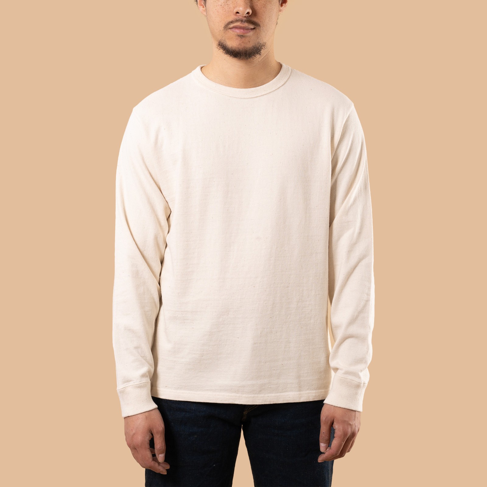 Image-Flâneurs_SAMURAI JEANS / Japanese Cotton L/S Crew T-Shirt Natural_De-face