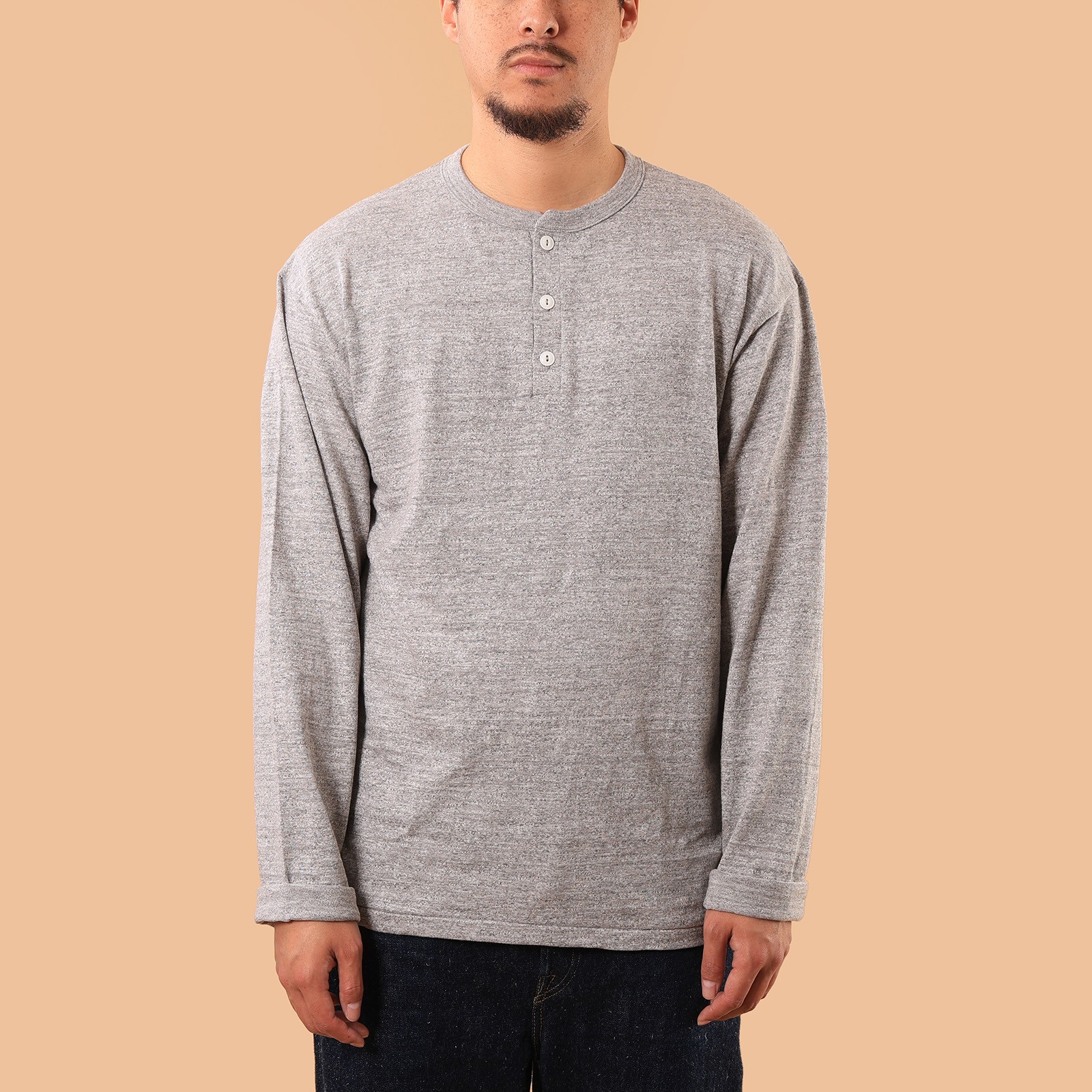 image flaneurs WAREHOUSE & CO.  Lot 5907 LS Henley Neck T-Shirt heather grey front