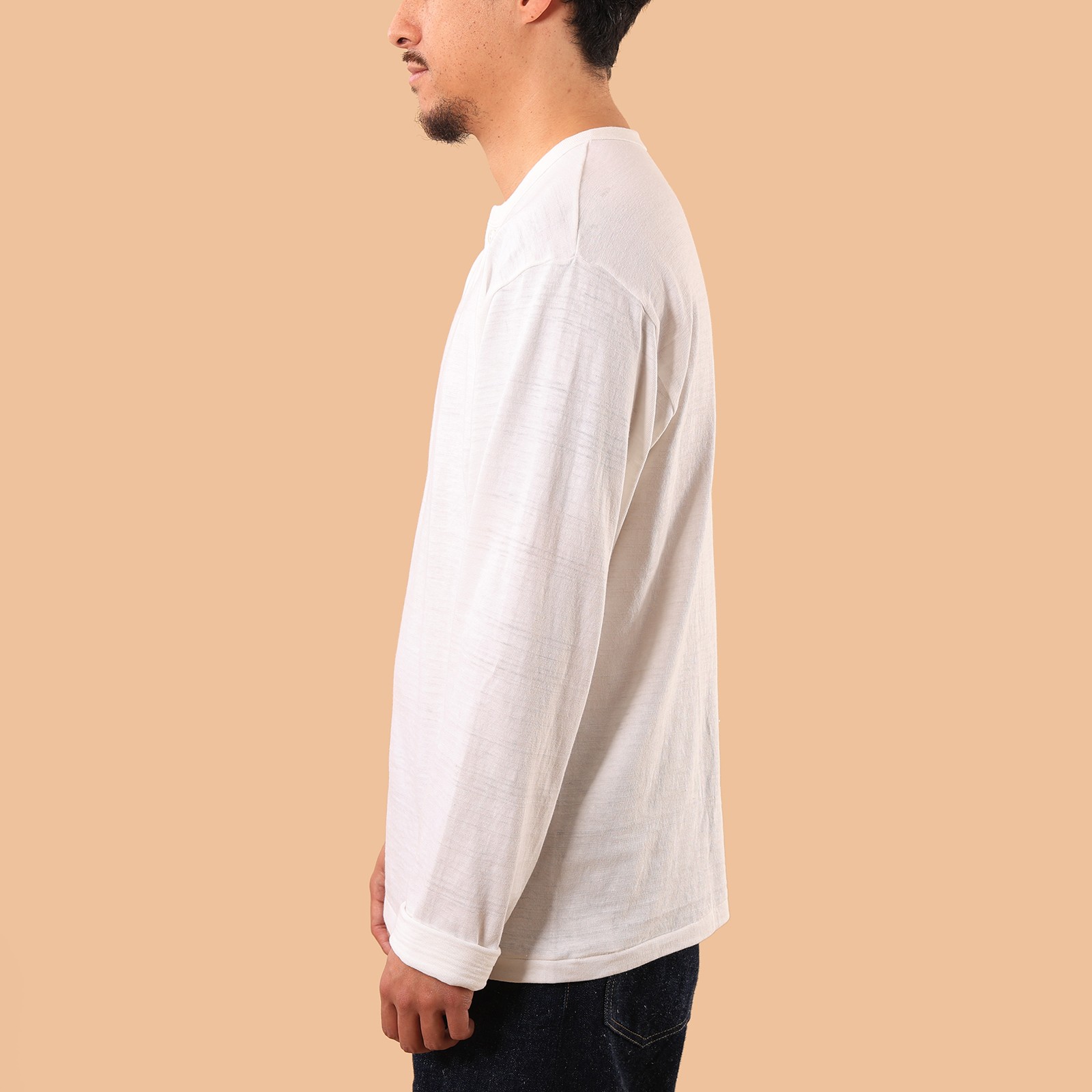 image flaneurs WAREHOUSE & CO.  Lot 5907 LS Henley Neck T-Shirt off white side