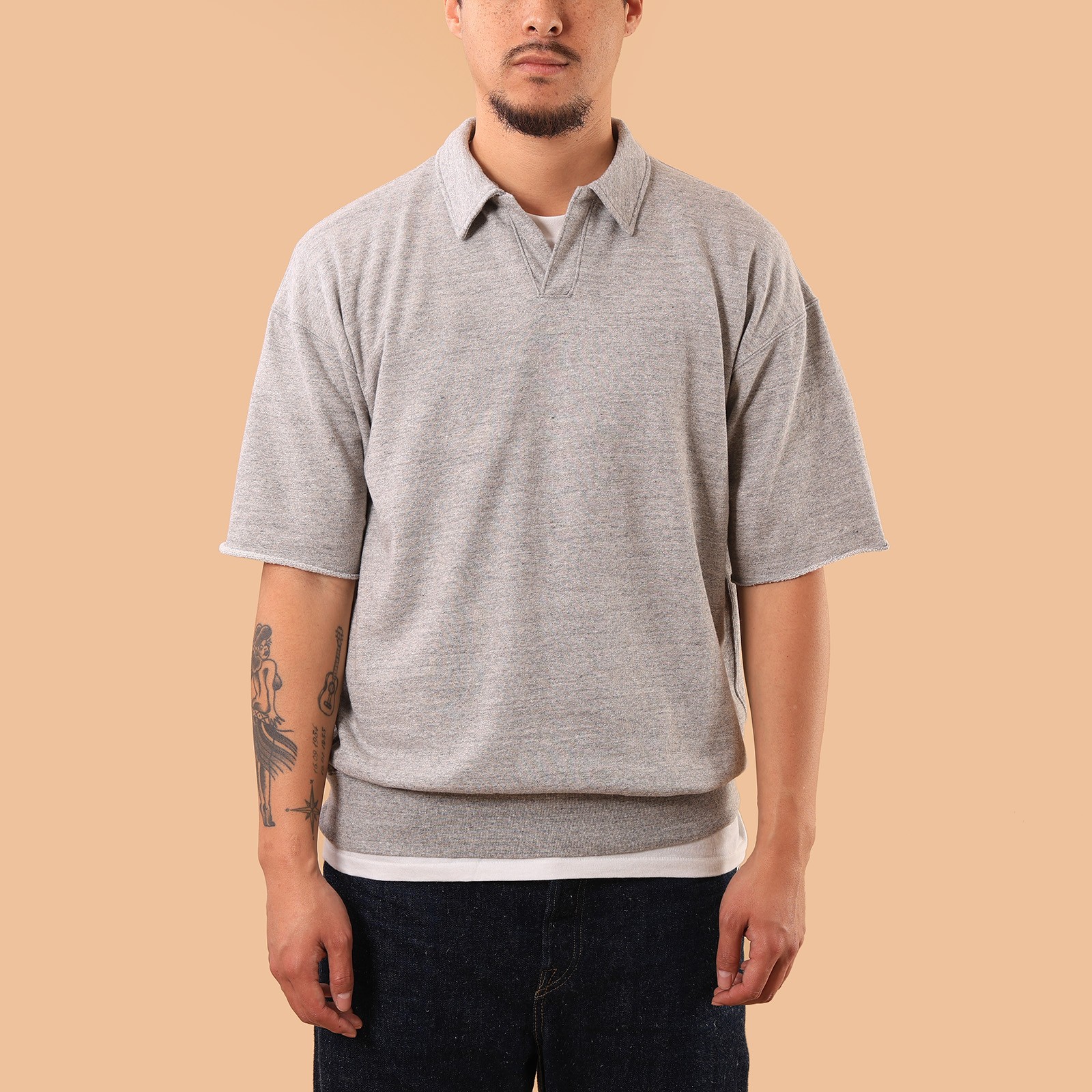 image flaneurs DUBBLE WORKS  Cut Off Sleeve Sweatshirt polo Heather Grey front