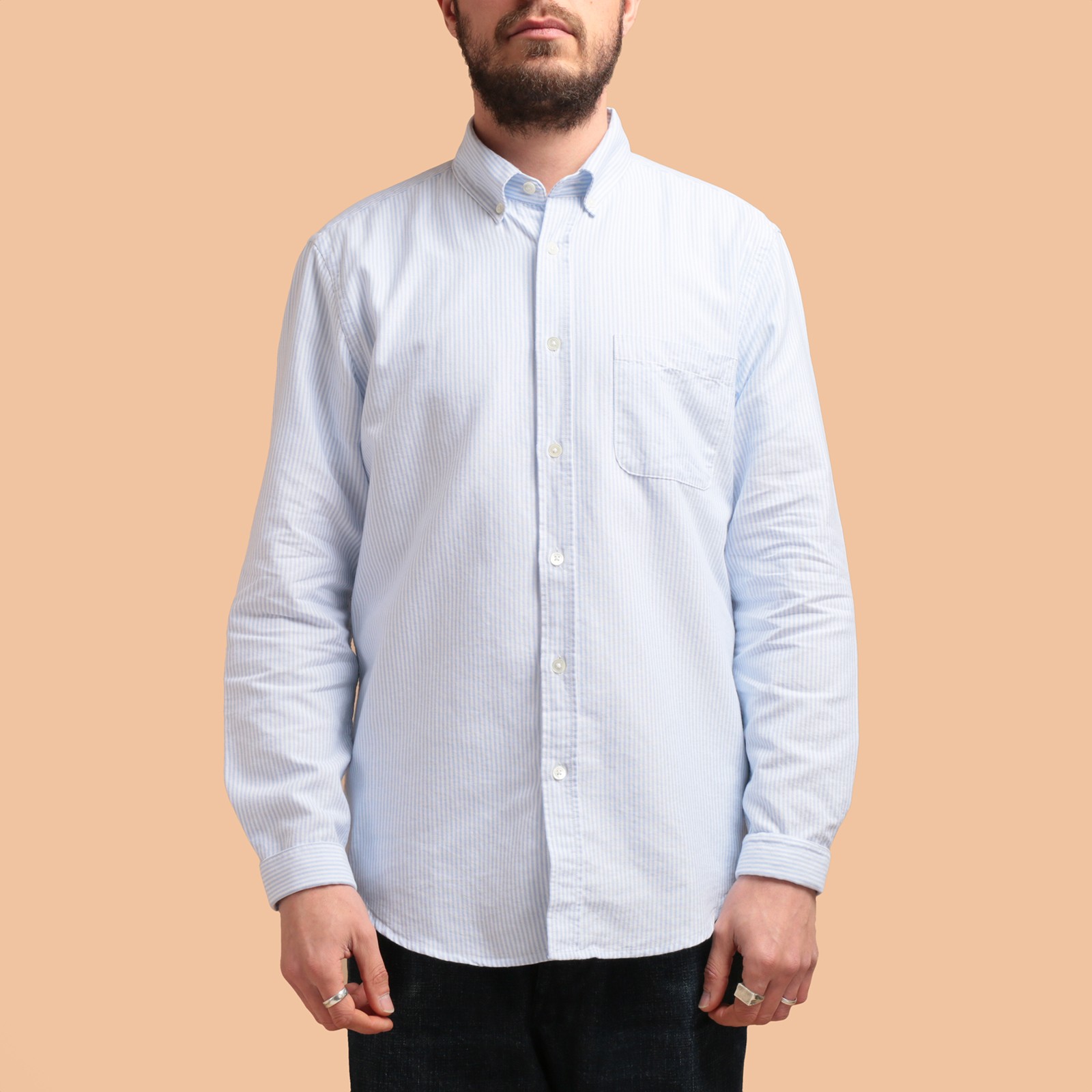 image flaneurs chemise PORTUGUESE FLANNEL Belavista light blue stripe de face