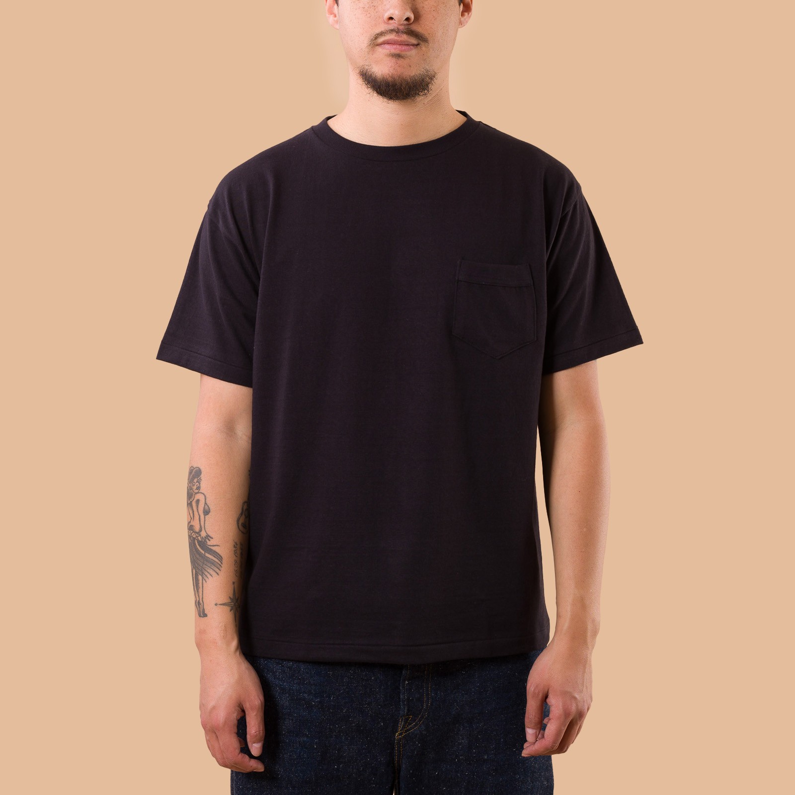 Image-Flâneurs_DENIME / Lot. 273 Crew Neck Pocket T-Shirt black_de-face