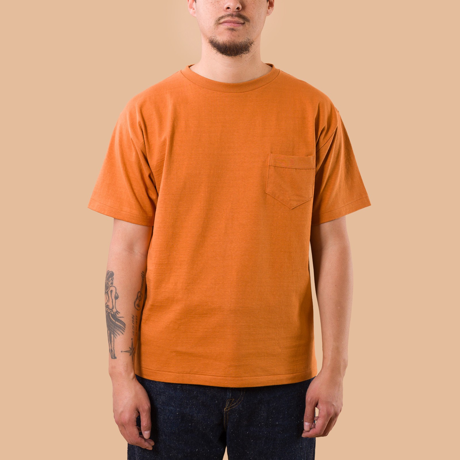 Image-Flâneurs_DENIME / Lot. 273 Crew Neck Pocket T-Shirt Brick_de-face