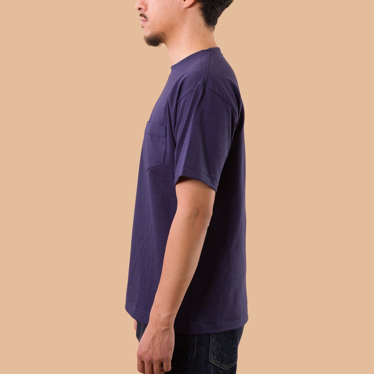 Image-Flâneurs_DENIME / Lot. 273 Crew Neck Pocket T-Shirt Navy_de-coté