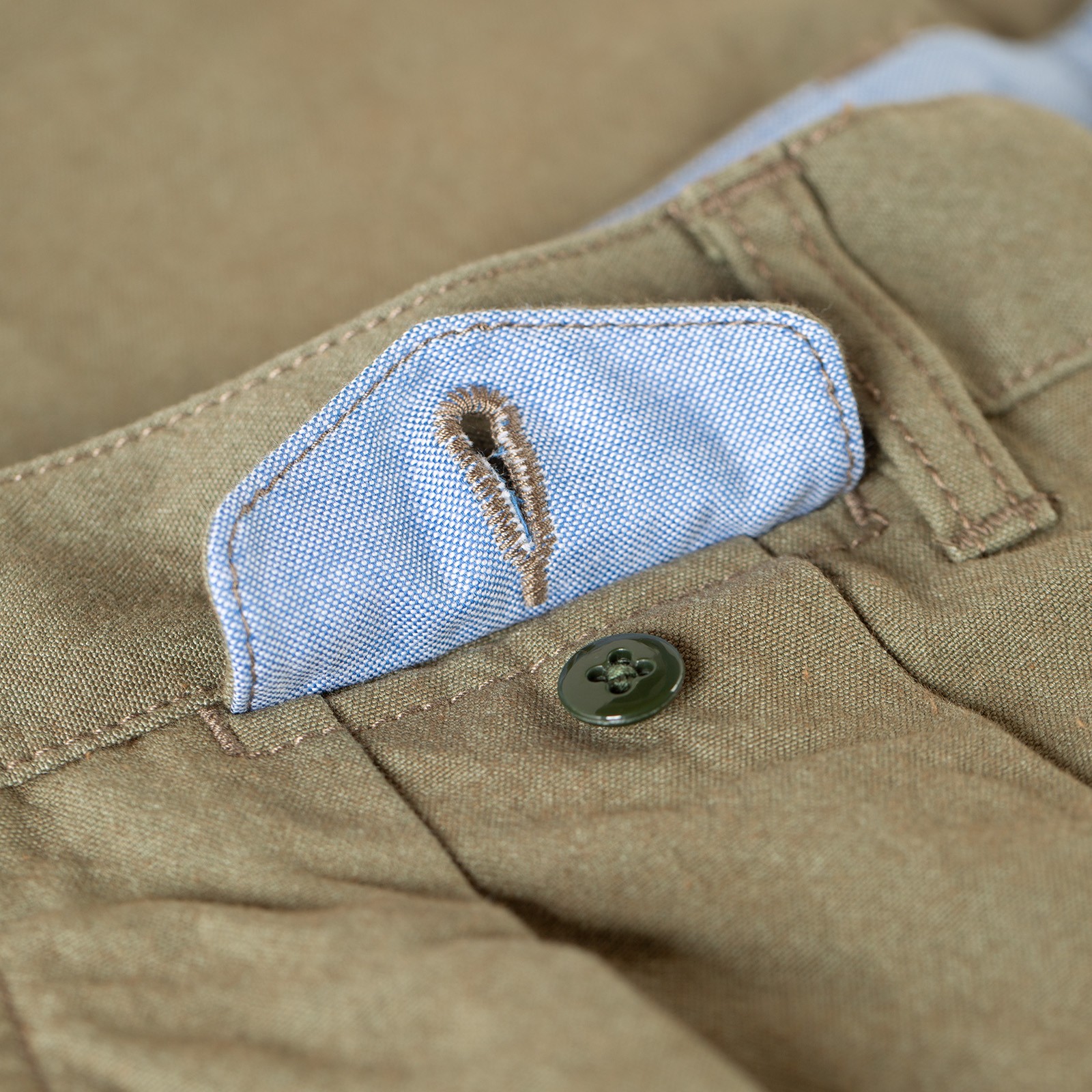 detail coin pocket  flaneurs BEAMS PLUS x FLANEURS collaboration pantalon chino 2 Pleats Trousers Canvas Washer Green 1