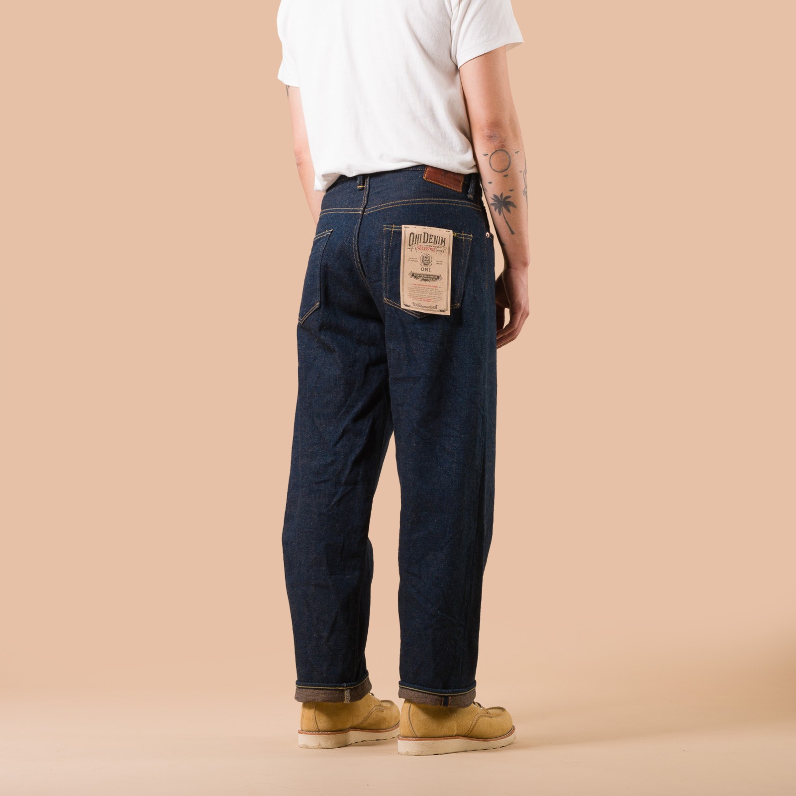 Image Flâneurs jeans ONI DENIM / 822ZR-LBR 20oz Secret Denim Super Wide Tapered Light Brown de dos