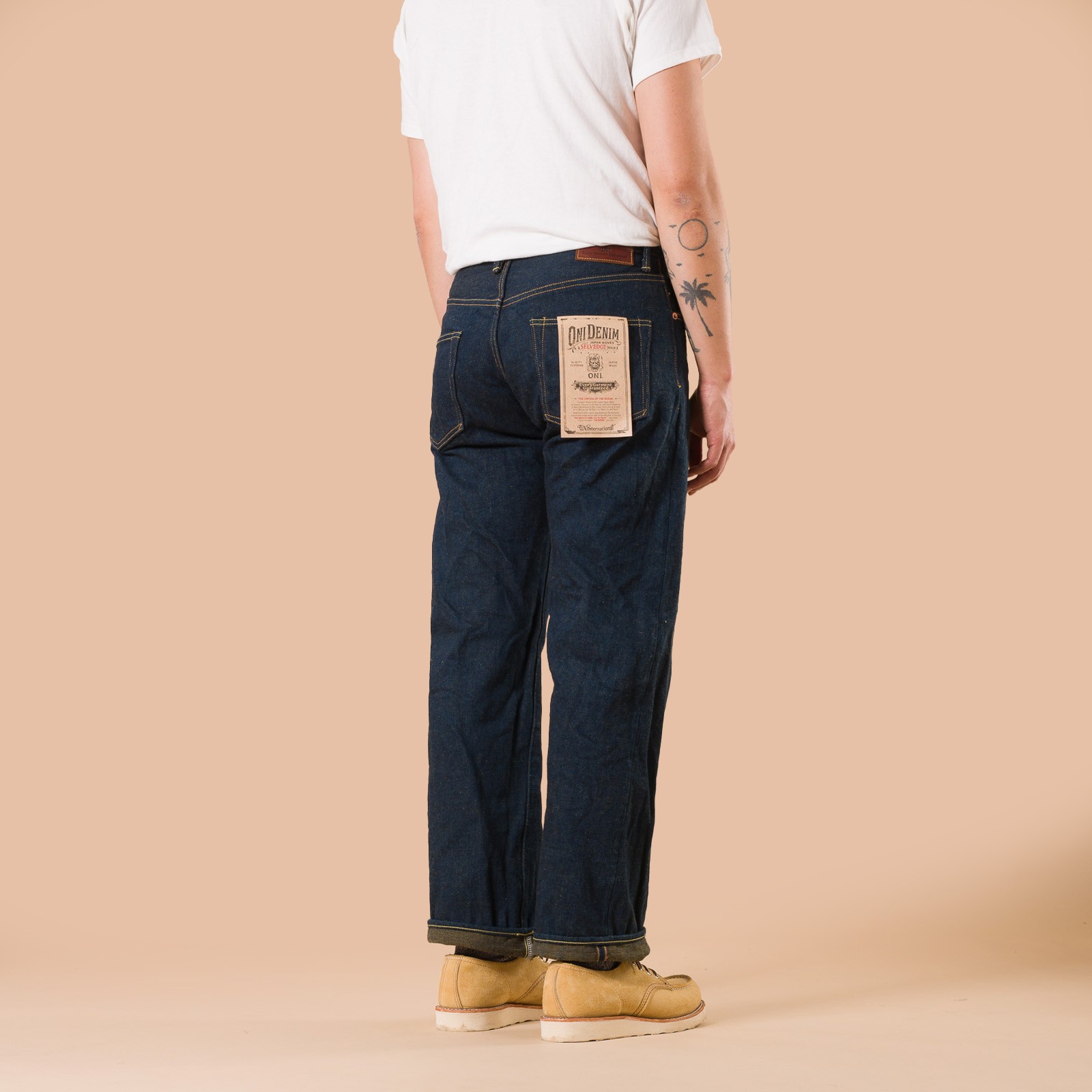 Image-Flâneurs_ONI DENIM / 200ZR-OLV 20oz Secret Denim Wide Straight Olive Weft_de dos