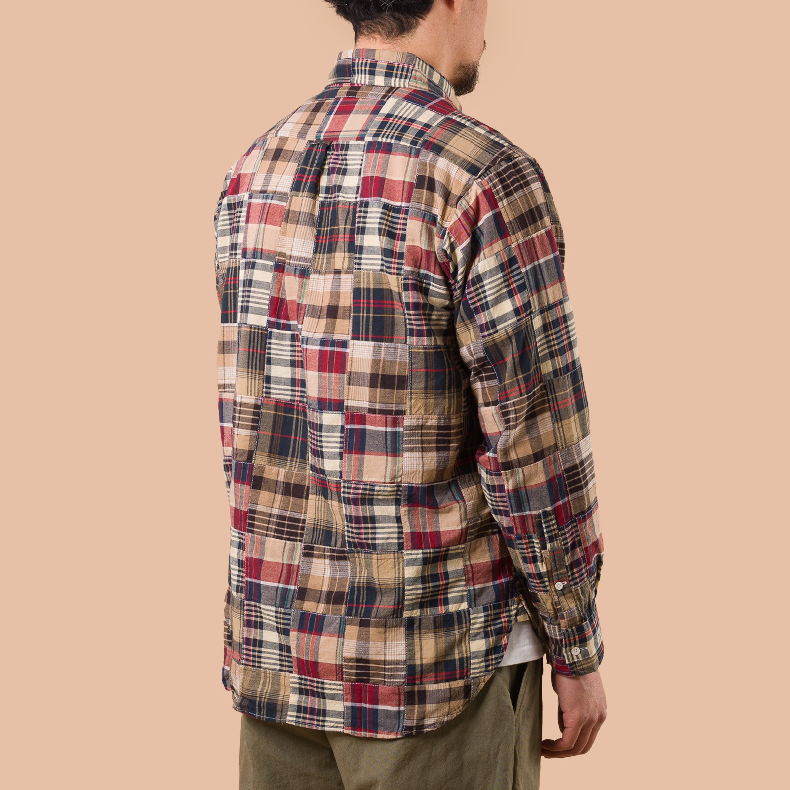 Image-Flâneurs BEAMS PLUS / B.D. Classic-fit Patchwork Madras Navy de dos