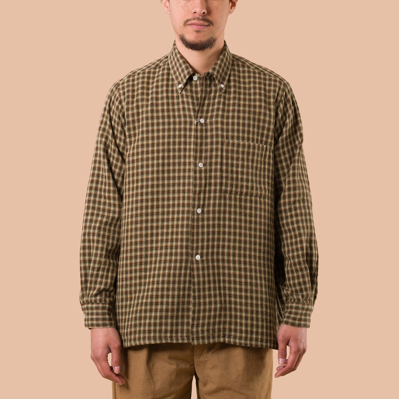 Image flâneurs BEAMS PLUS / Open B.D. Panama Plaid Double Face Brown de face