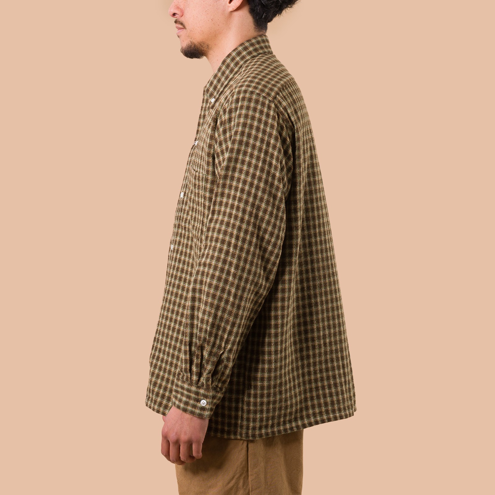 Image flâneurs BEAMS PLUS / Open B.D. Panama Plaid Double Face Brown de profil