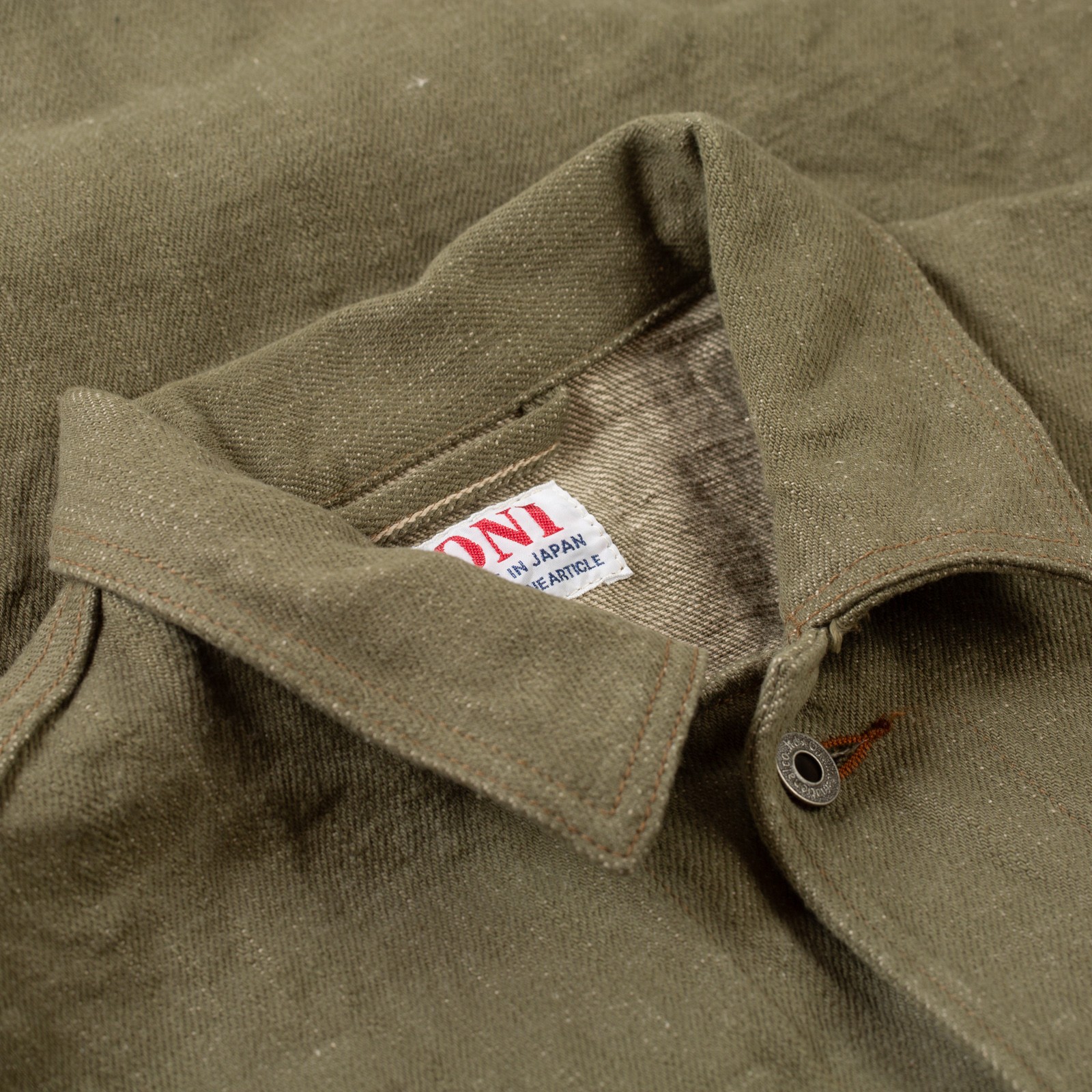 détail col flaneurs ONI DENIM  03502-18oz Olive Drab Denim Coverall