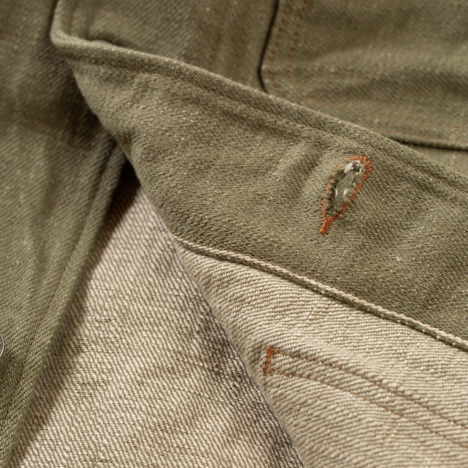 détail inside flaneurs ONI DENIM  03502-18oz Olive Drab Denim Coverall