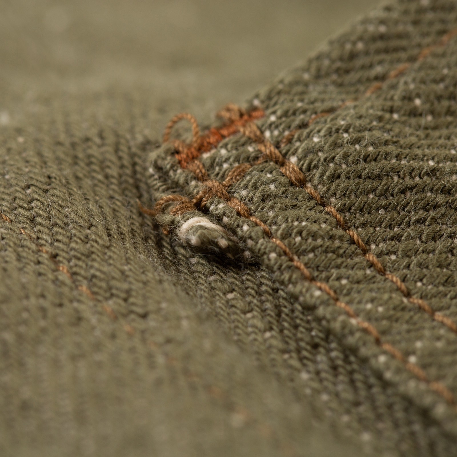 détail peekaboo flaneurs ONI DENIM  03502-18oz Olive Drab Denim Coverall