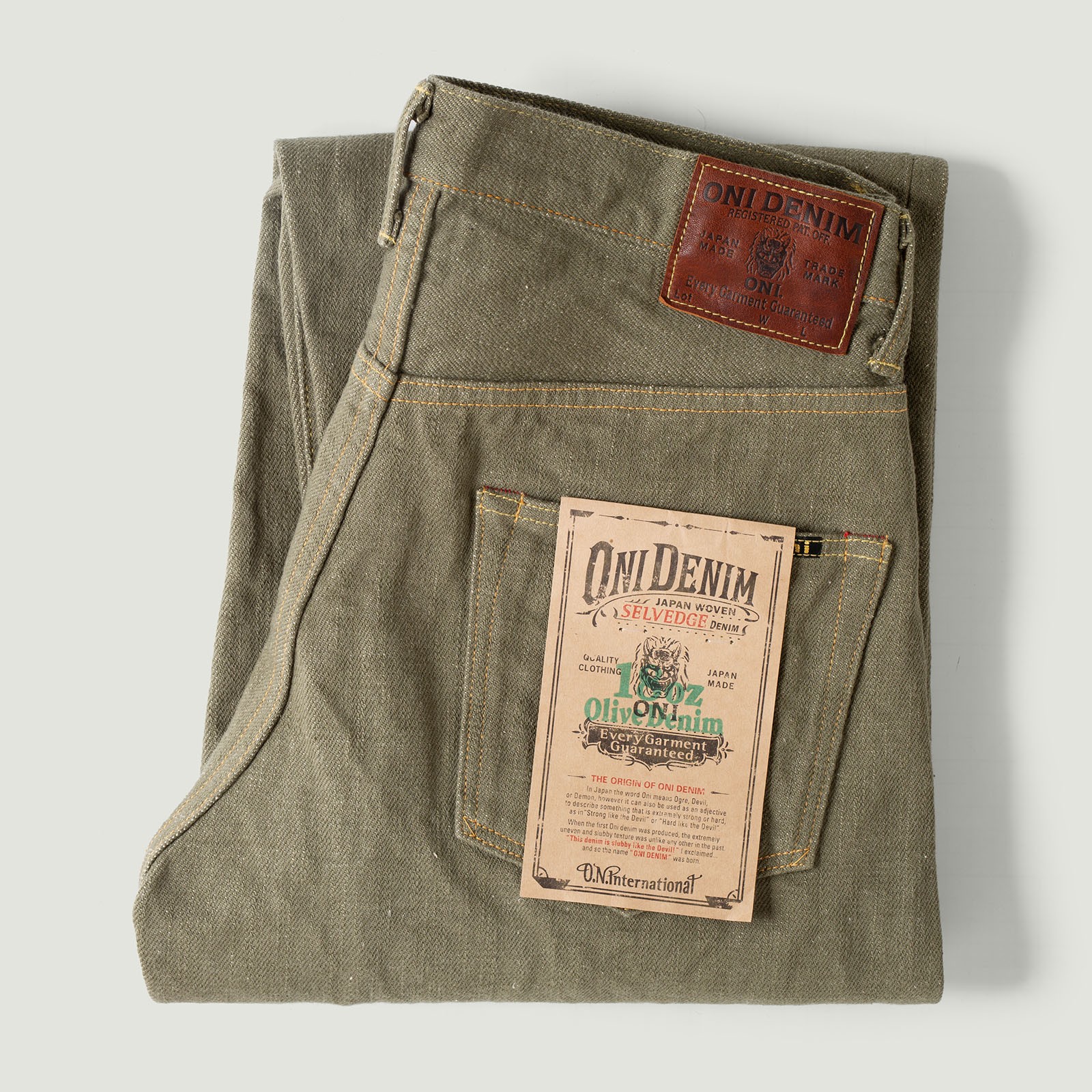 Vignettes flaneurs selvedge ID flaneurs ONI DENIM  822-18oz Super Wide Tapered Olive Drab Denim