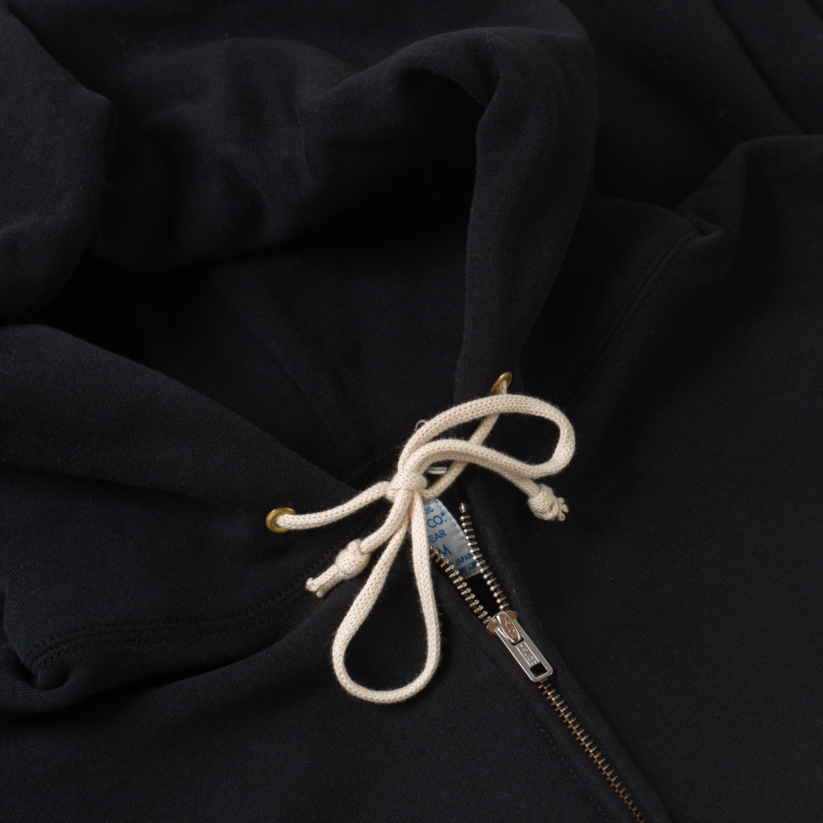 détail col flaneurs WAREHOUSE & COW Lot. 487 Zip Hooded Sweatshirt Black (2)