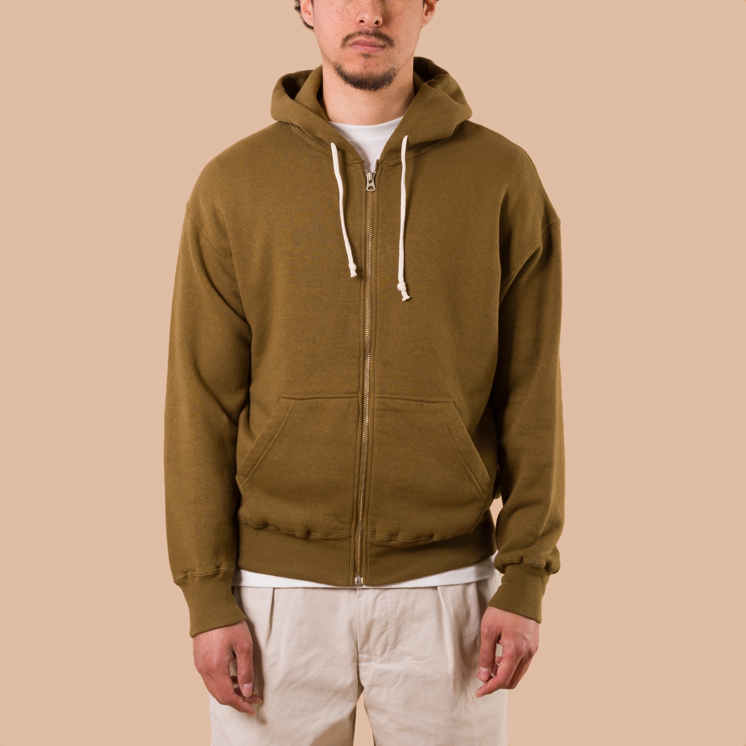 image de face flaneurs DUBBLE WORKS  Loopwheel zip-up Sweat Hoodie Khaki