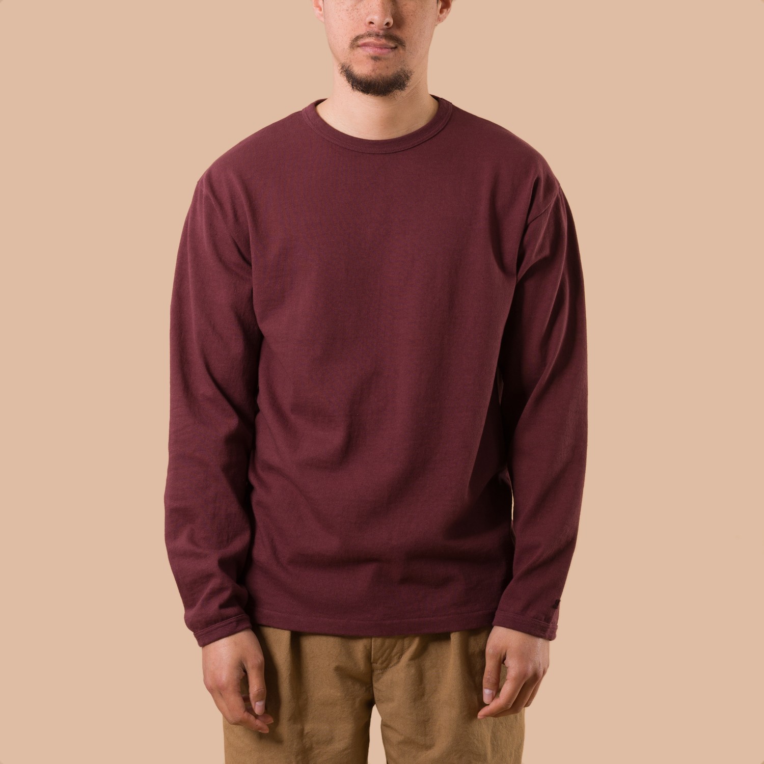 image porté face DUBBLE WORKS  Heavyweight Long Sleeve Tee bordeaux