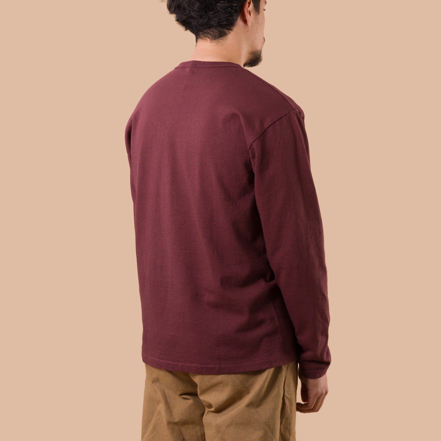 image porté dos DUBBLE WORKS  Heavyweight Long Sleeve Tee bordeaux