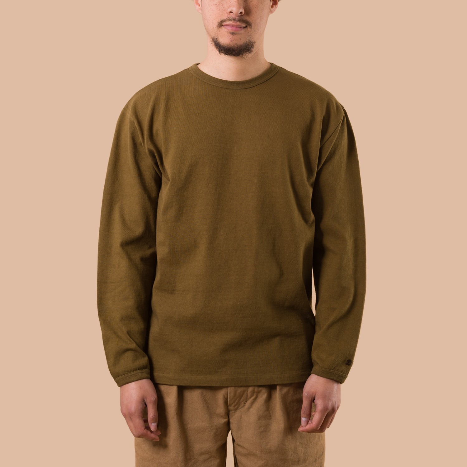 image porté face DUBBLE WORKS  Heavyweight Long Sleeve Tee khaki