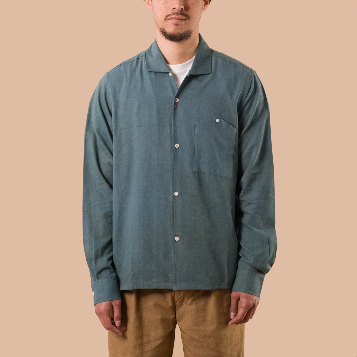 KARDO x FLANEURS LS Shirt Handwoven Denim Indigo medium de face