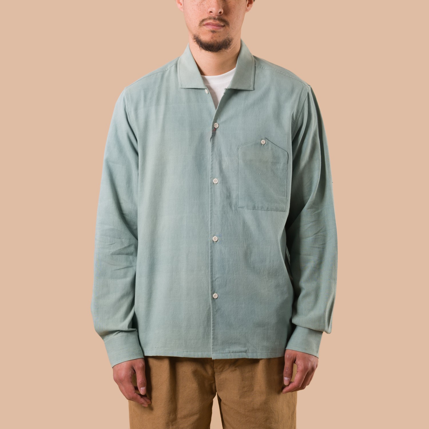 KARDO x FLANEURS LS Shirt Handwoven Denim Indigo light de face