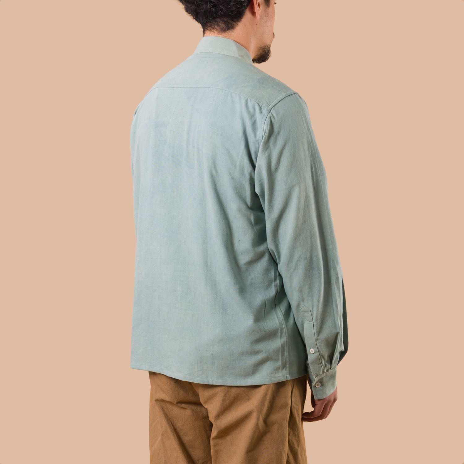 KARDO x FLANEURS LS Shirt Handwoven Denim Indigo light de dos