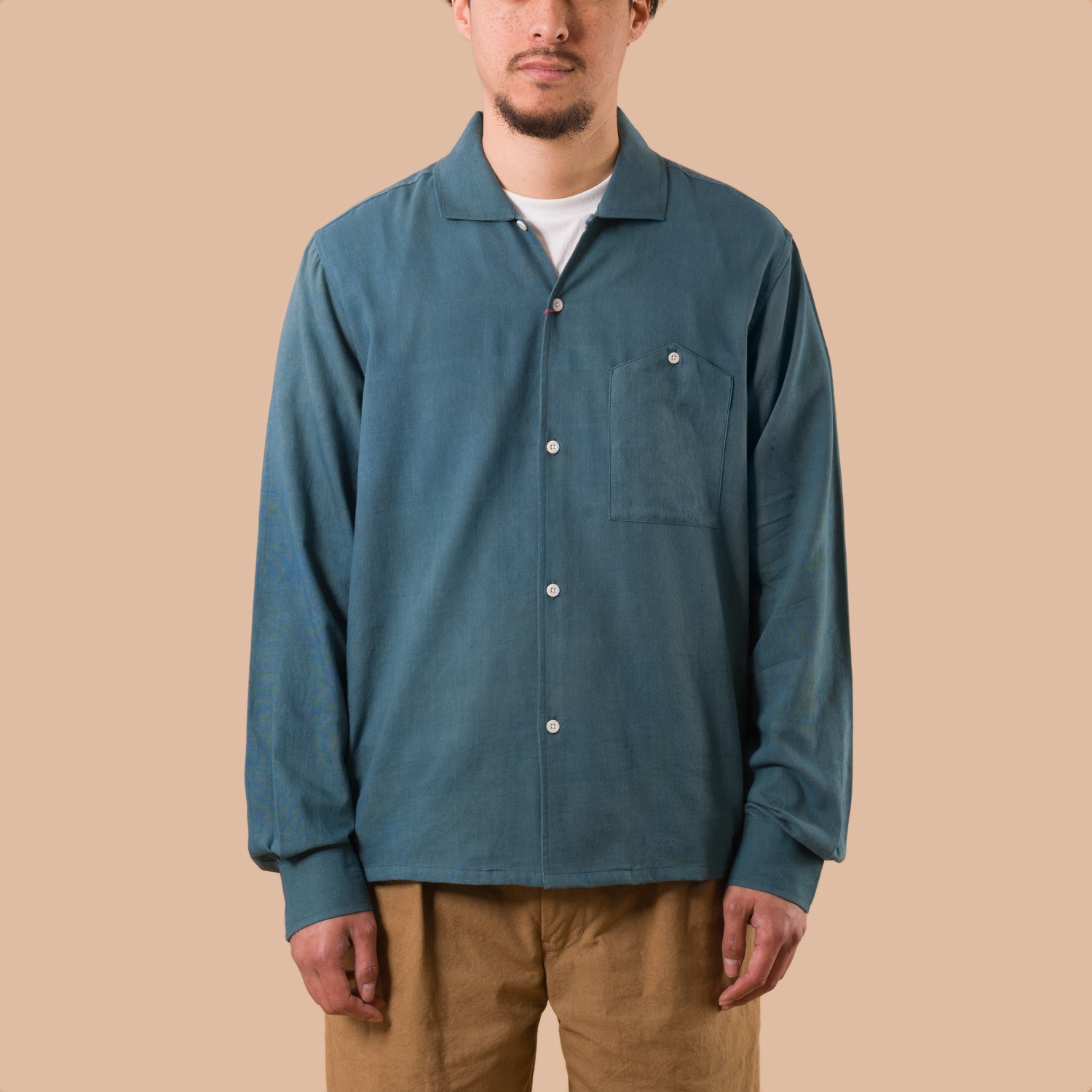 KARDO x FLANEURS LS Shirt Handwoven Denim Indigo de face