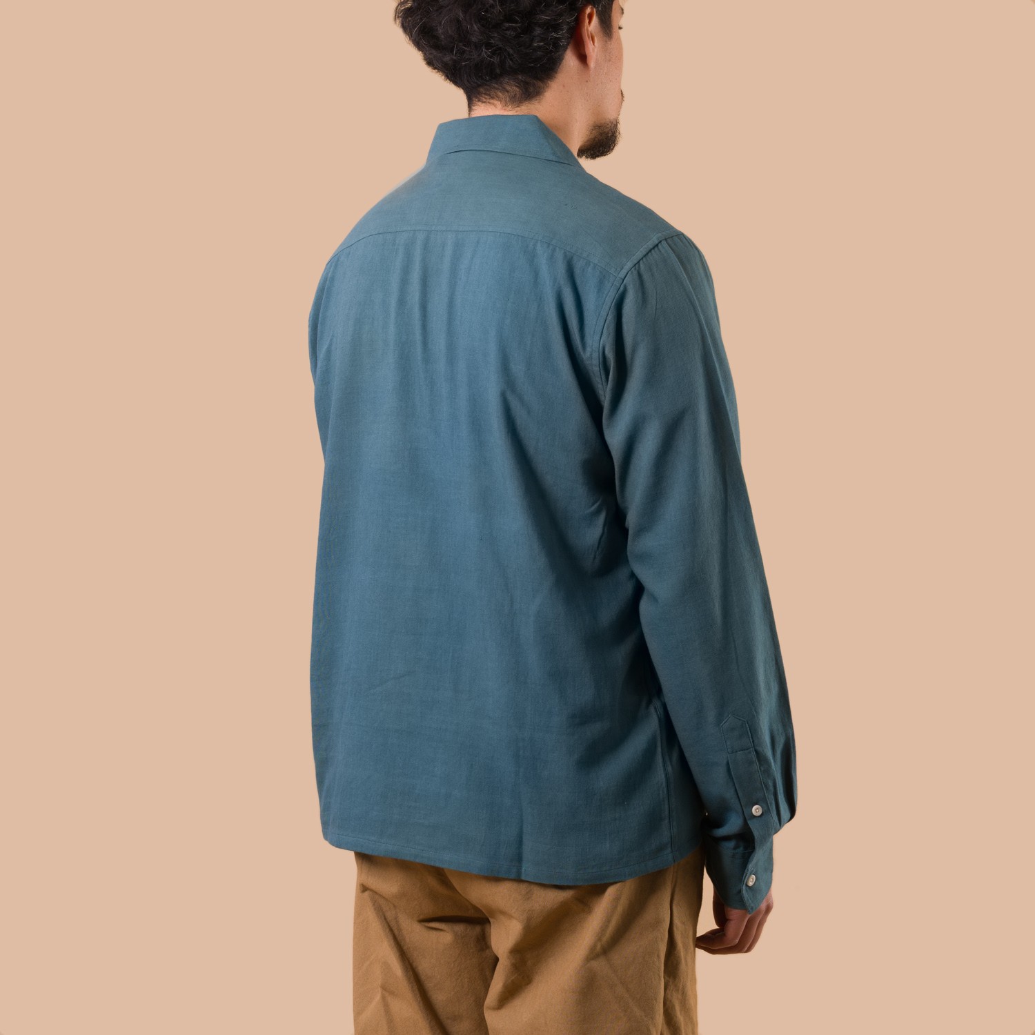 KARDO x FLANEURS LS Shirt Handwoven Denim Indigo de dos