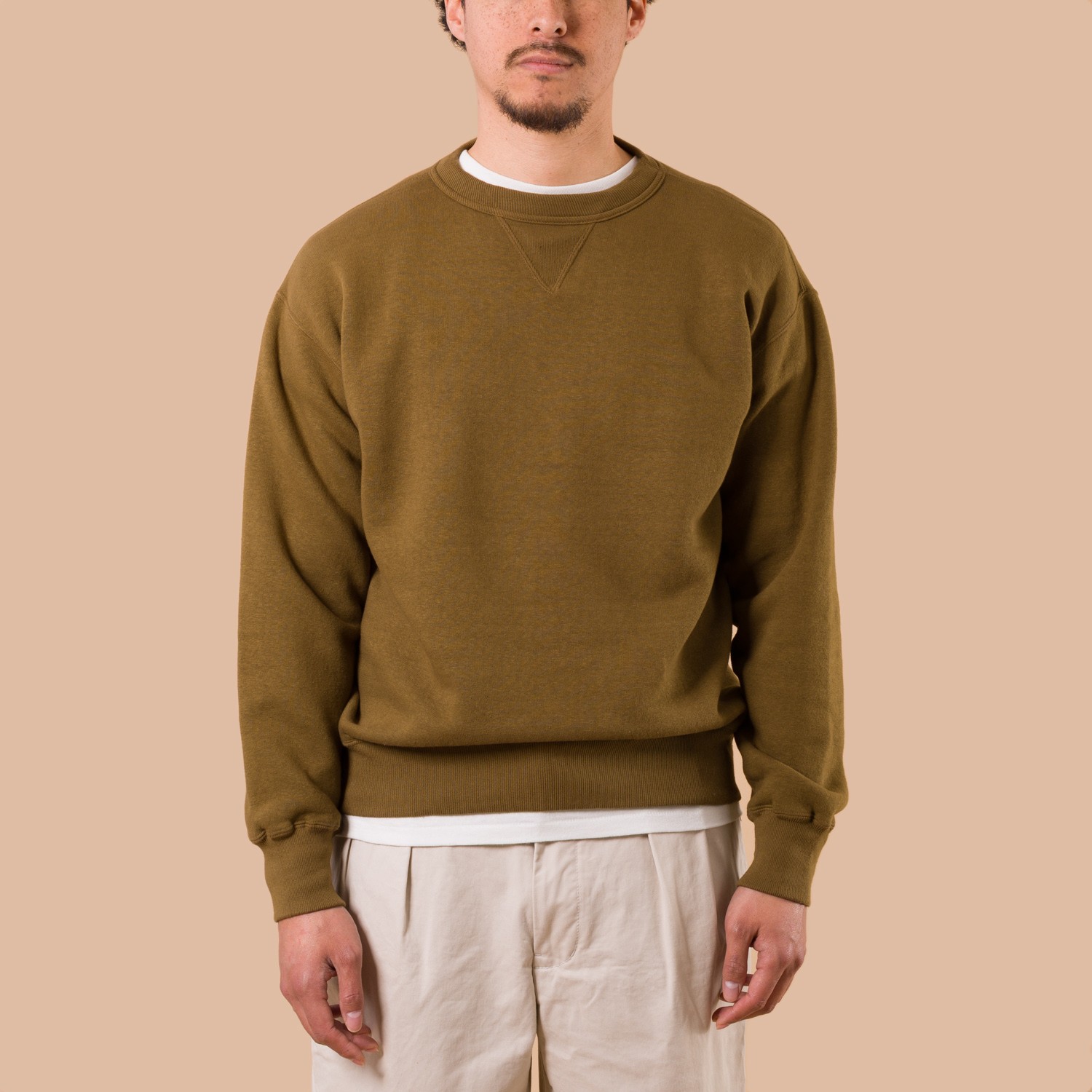 image porté face de face Dubble Works loopwheel sweatshirt khaki (2)
