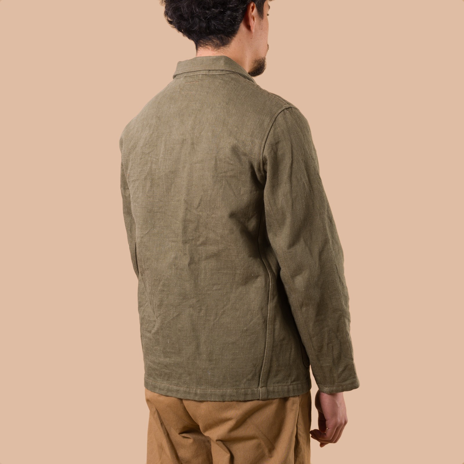 image porté de dos flaneurs ONI DENIM 03502-18oz Olive Drab Denim Coverall