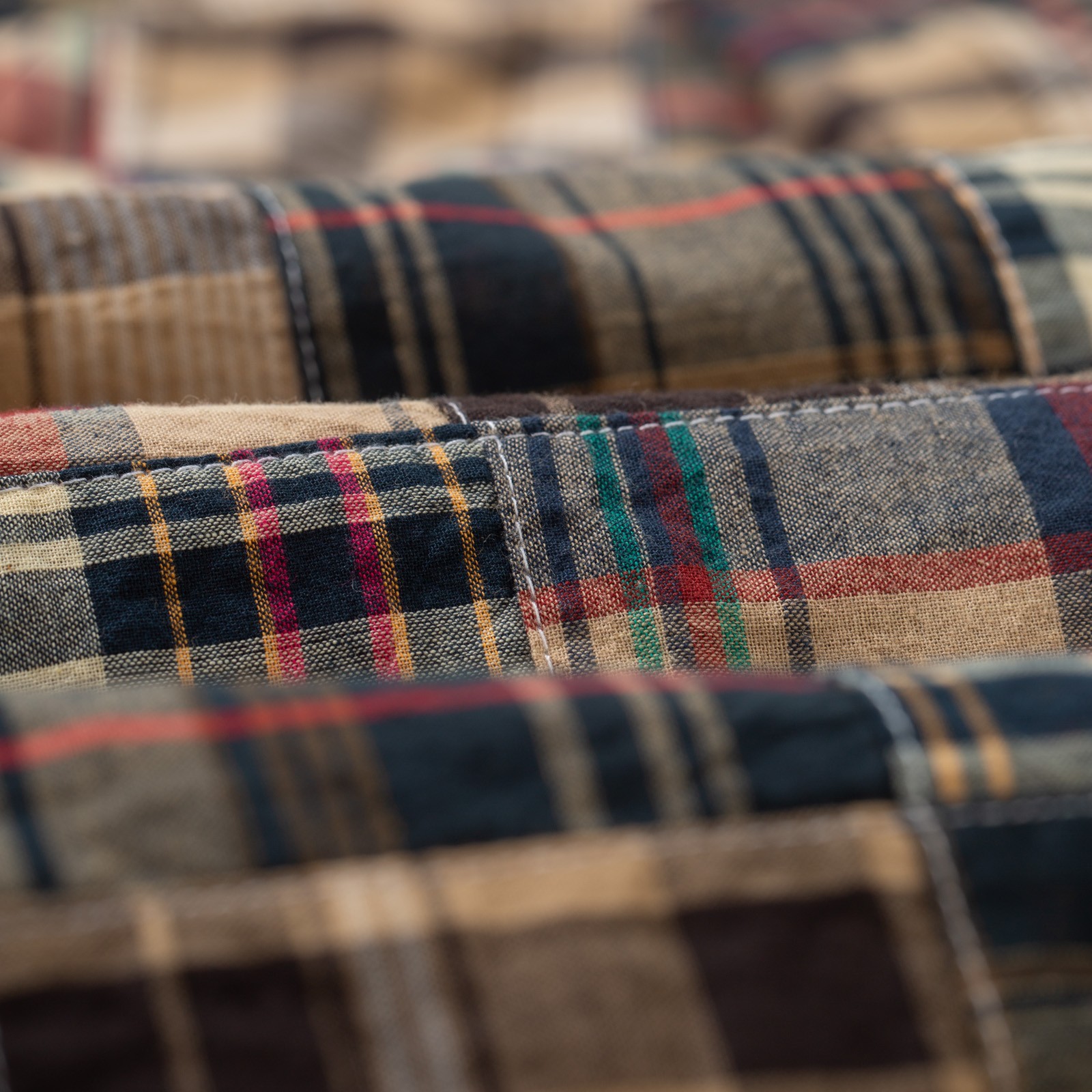 Image detail matiere-Flâneurs BEAMS PLUS  B.D. Classic-fit Patchwork Madras Navy de face (1)