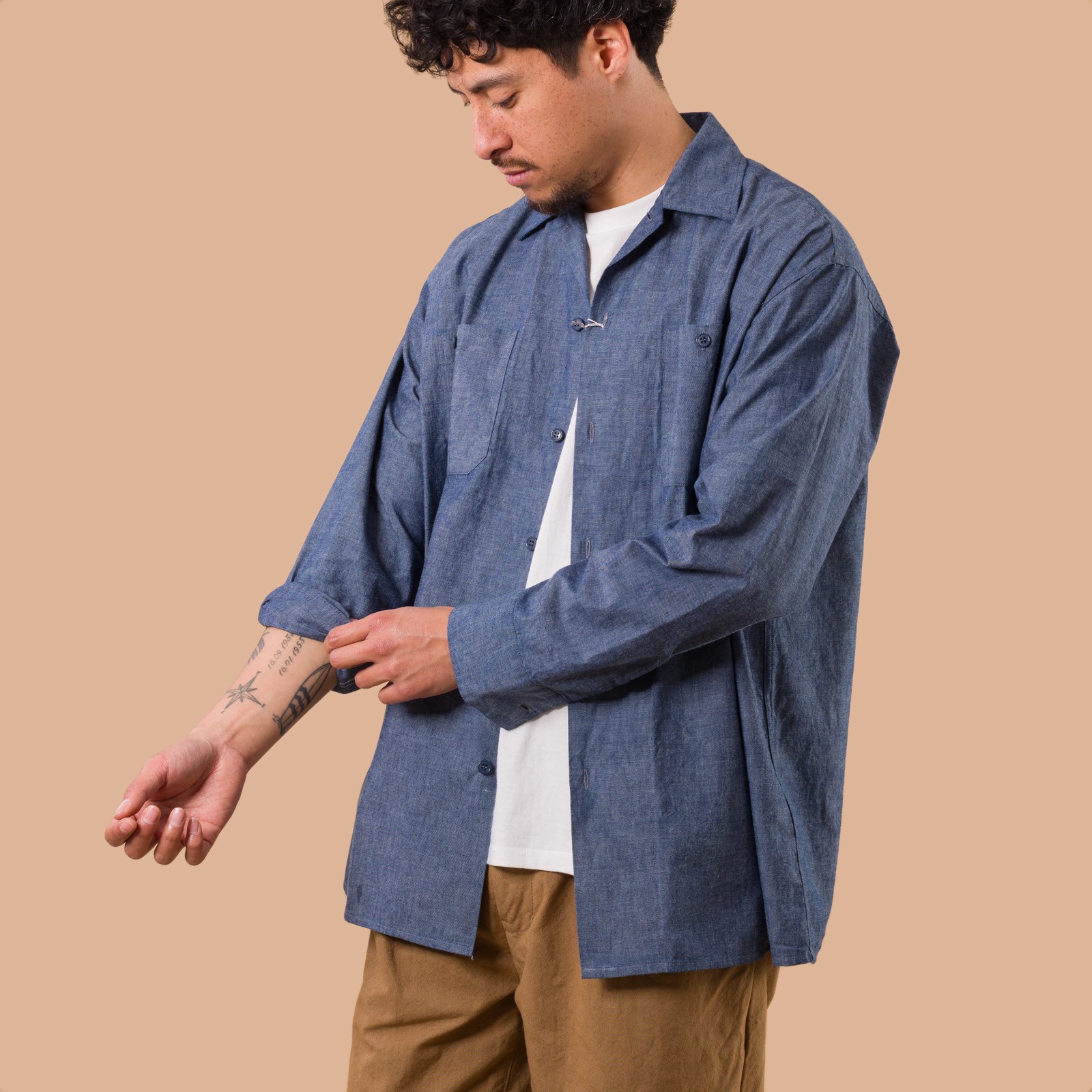 Military Open Collar Chambray Blue