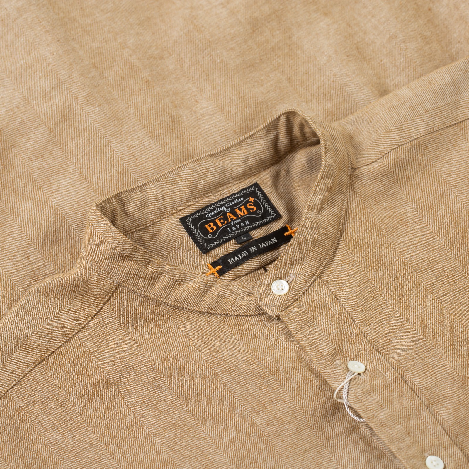 image detail col flaneurs chemise sans col herrigbone camel Beams Plus Japan (2)