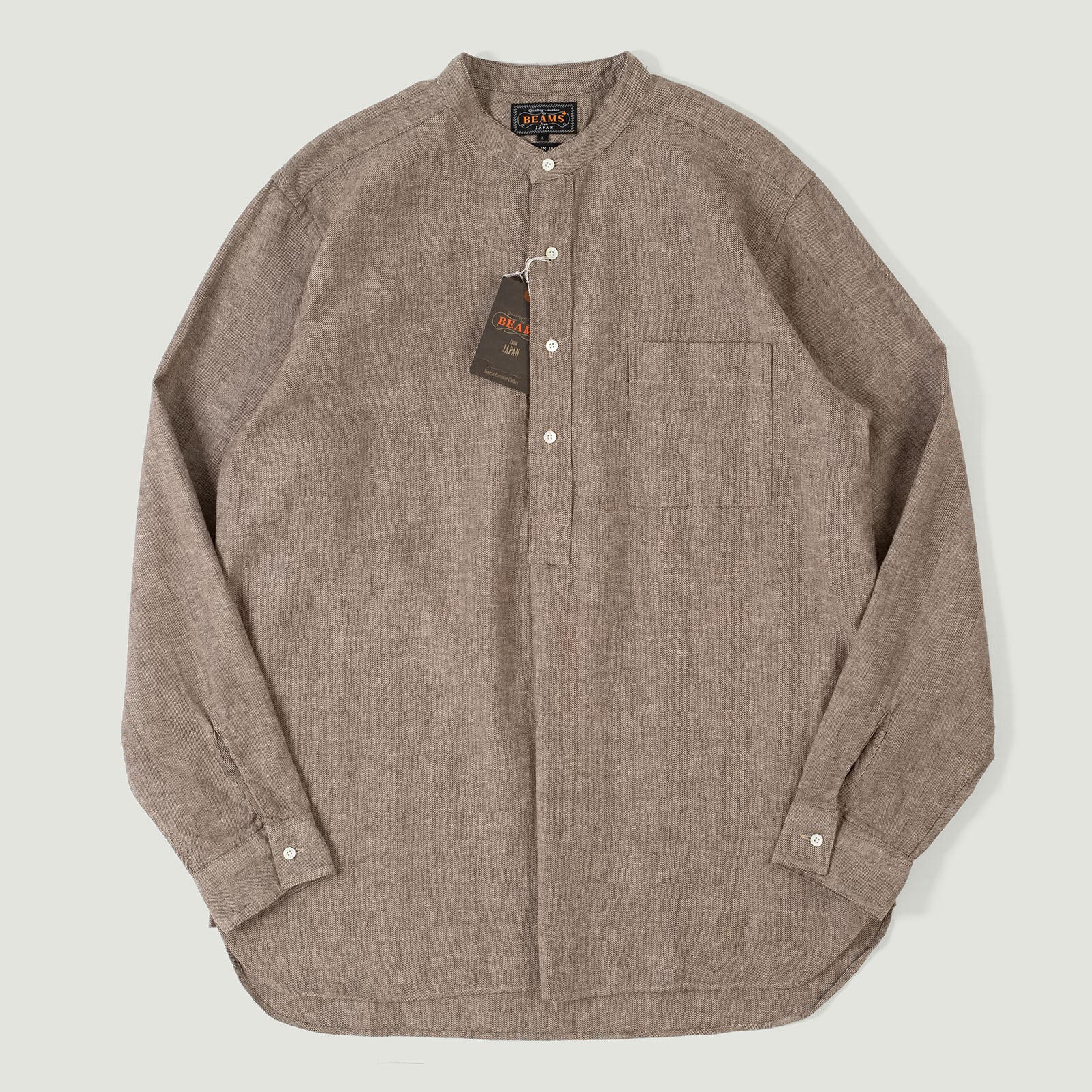 Band Collar Pullover Herringbone Natural