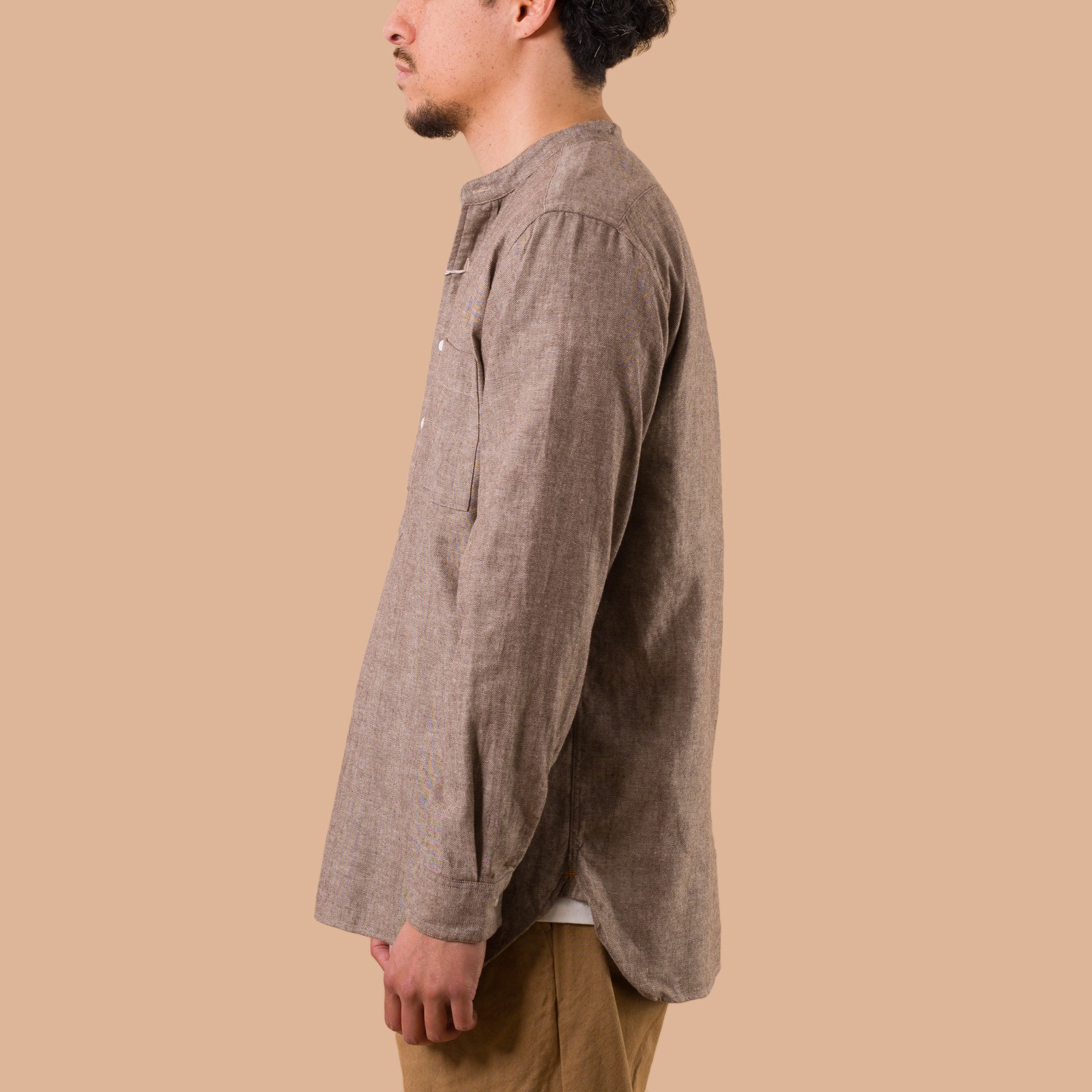 Band Collar Pullover Herringbone Natural