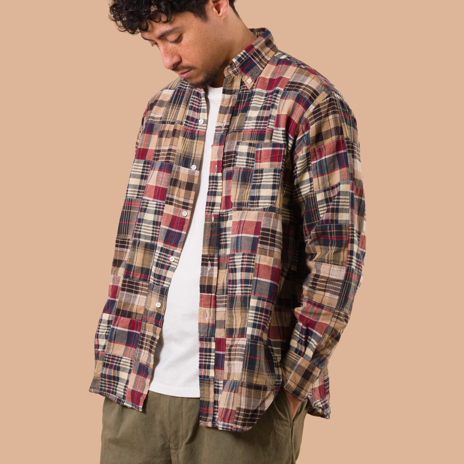 Vignettes flaneurs chemise patchwork Beams Plus Japan porté