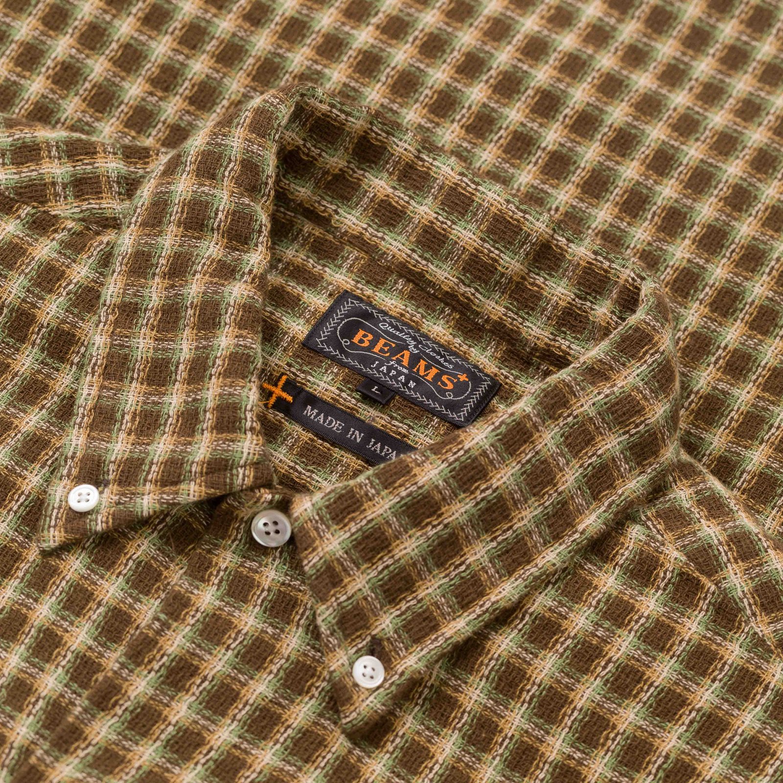 Image flâneurs BEAMS PLUS / Open B.D. Panama Plaid Double Face Brown détail col