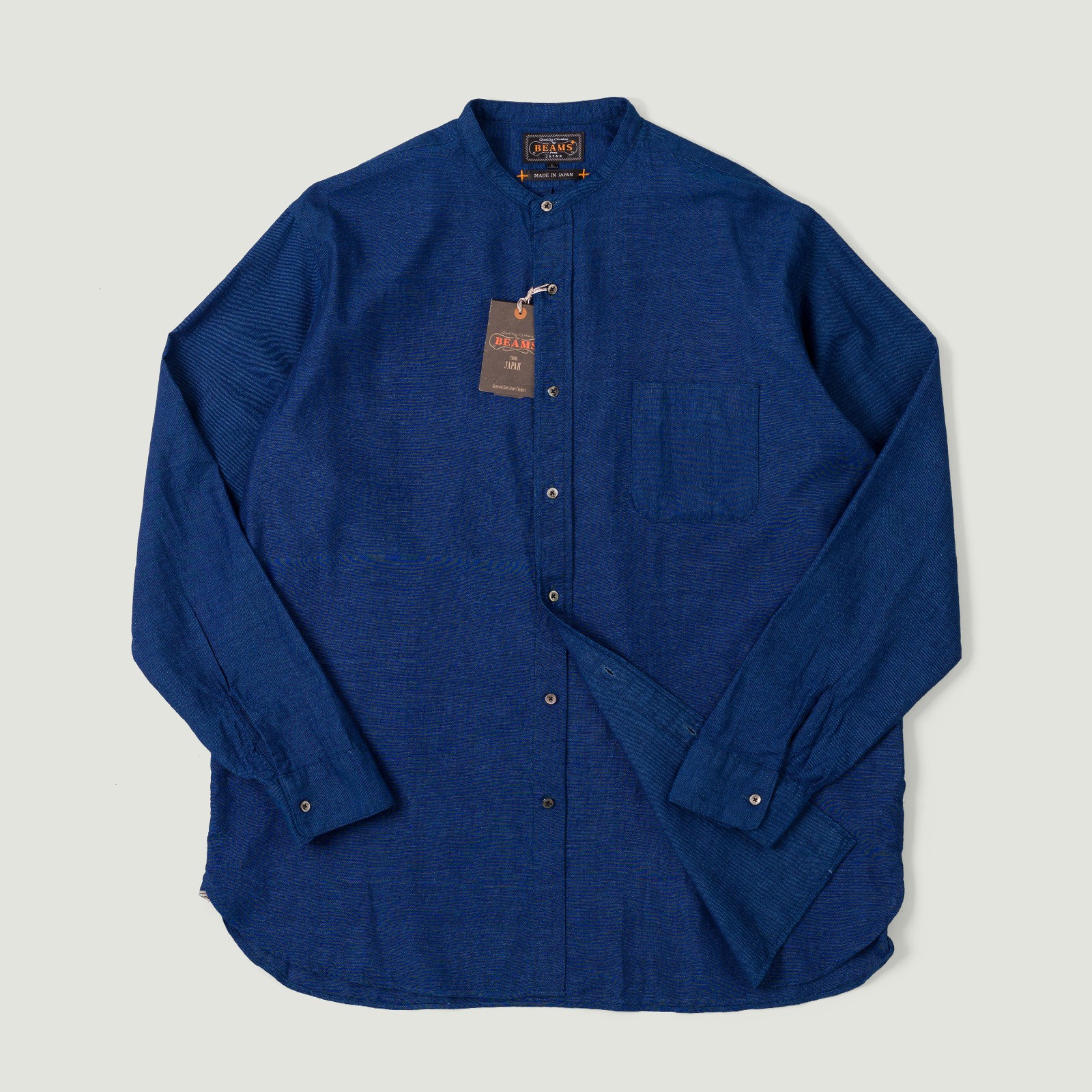 image vignette chamise BEAMS PLUS  Band Collar Shirt Indigo Chambray